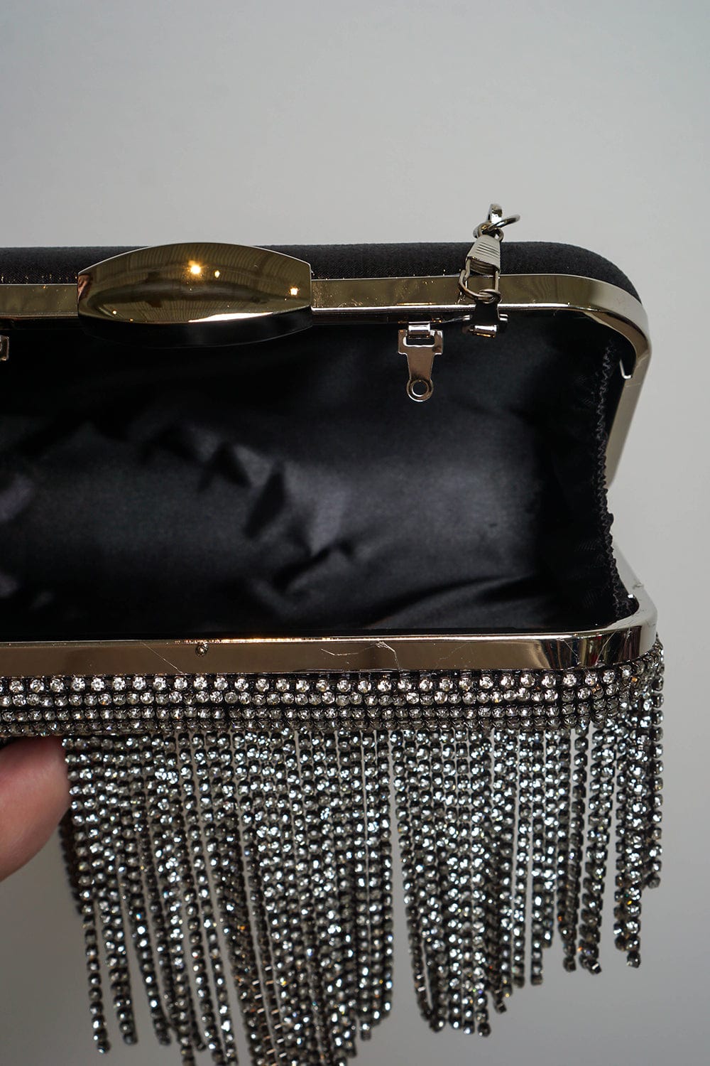 CLUTCHES Black Fringe Rhinestone Clutch - Chloe Dao