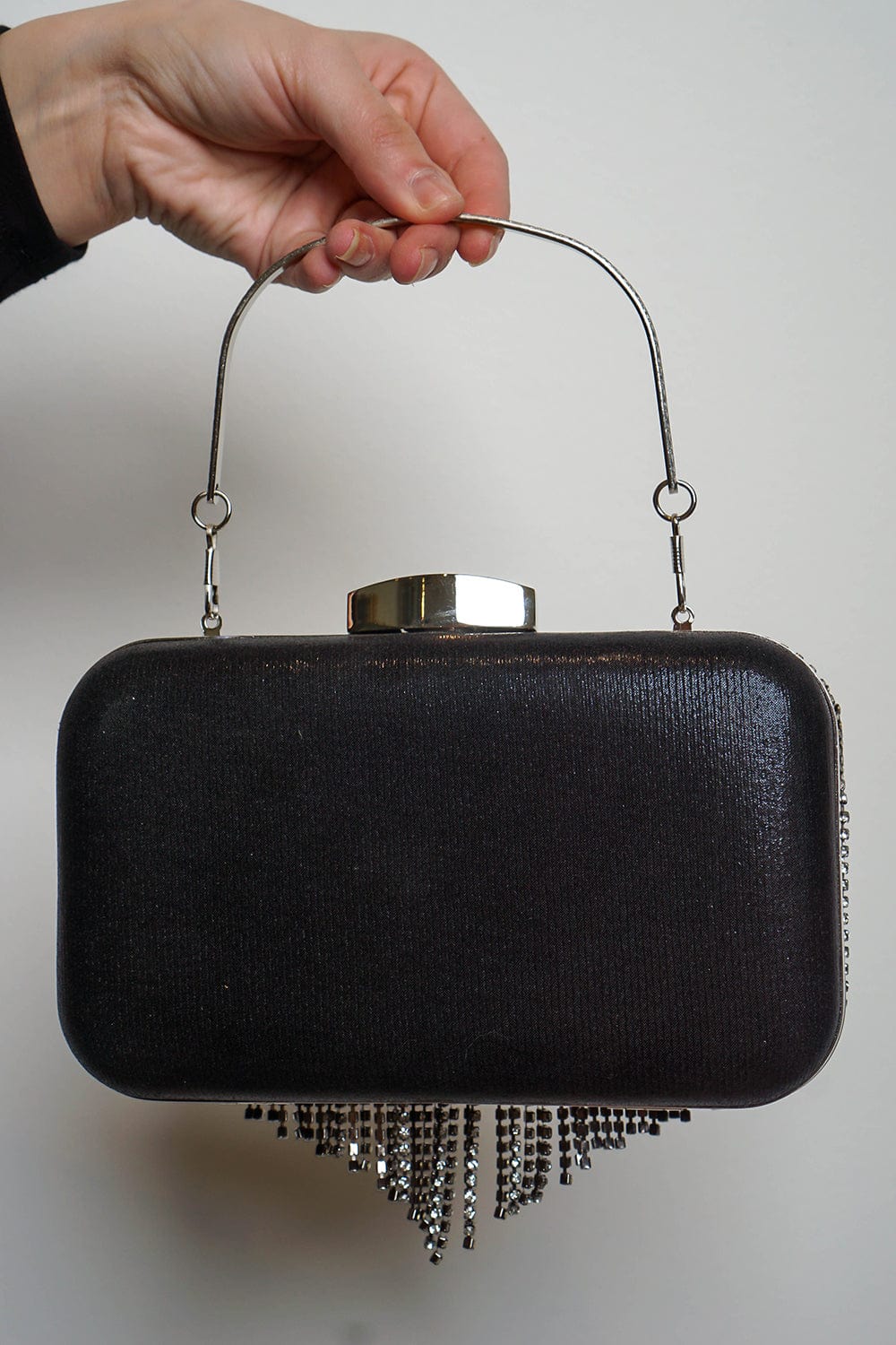 CLUTCHES Black Fringe Rhinestone Clutch - Chloe Dao
