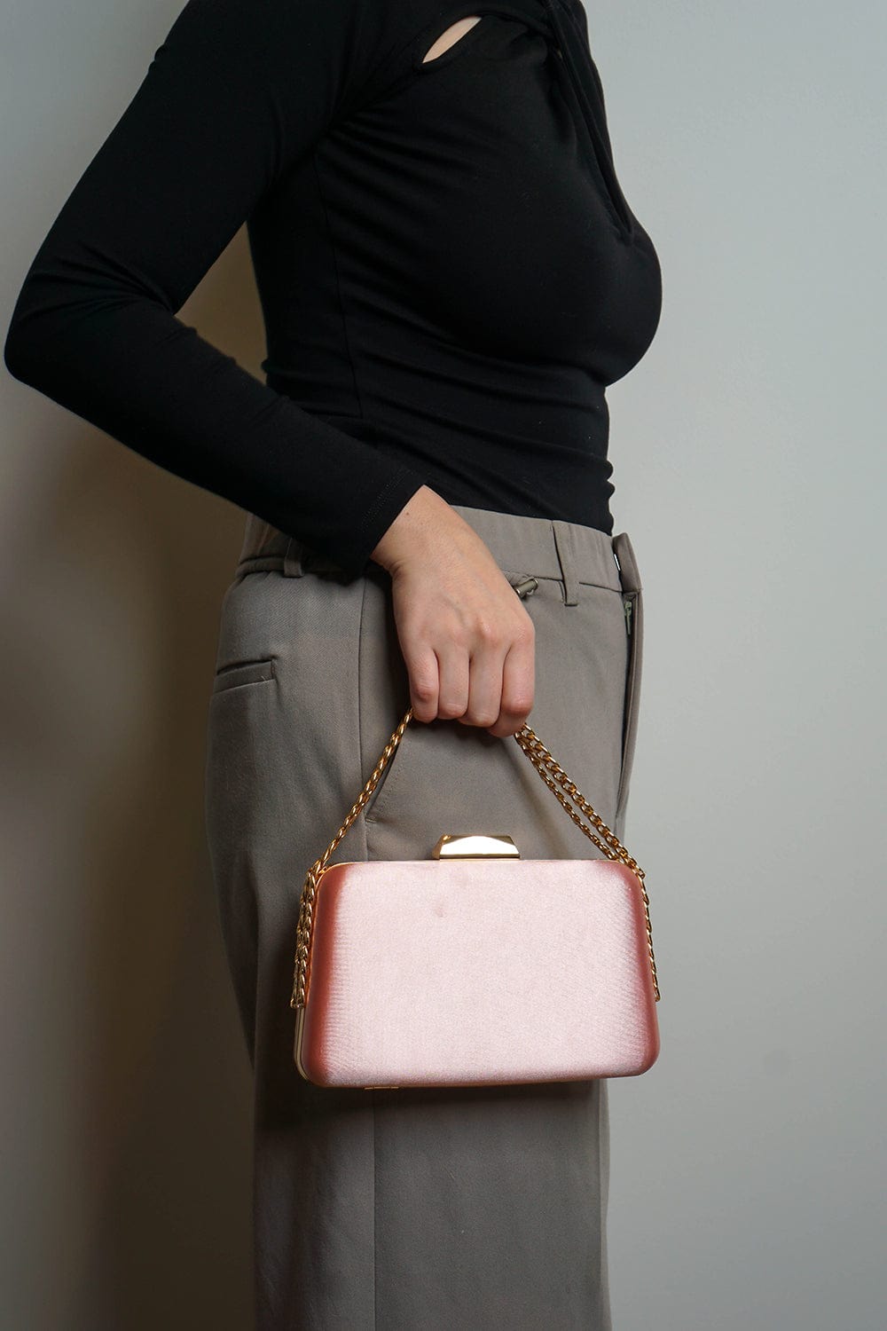 CLUTCHES Pink Satin Double Chain Clutch - Chloe Dao