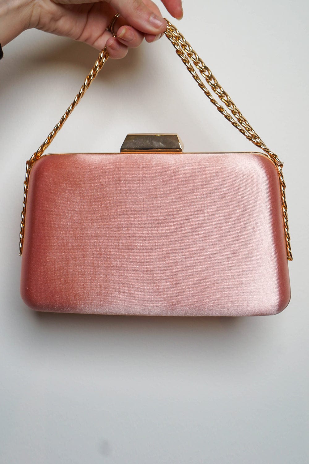 CLUTCHES Pink Satin Double Chain Clutch - Chloe Dao