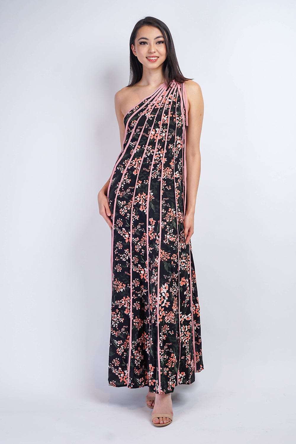 DRESSES Black Floral Blush Piping Maxi Dress - Chloe Dao