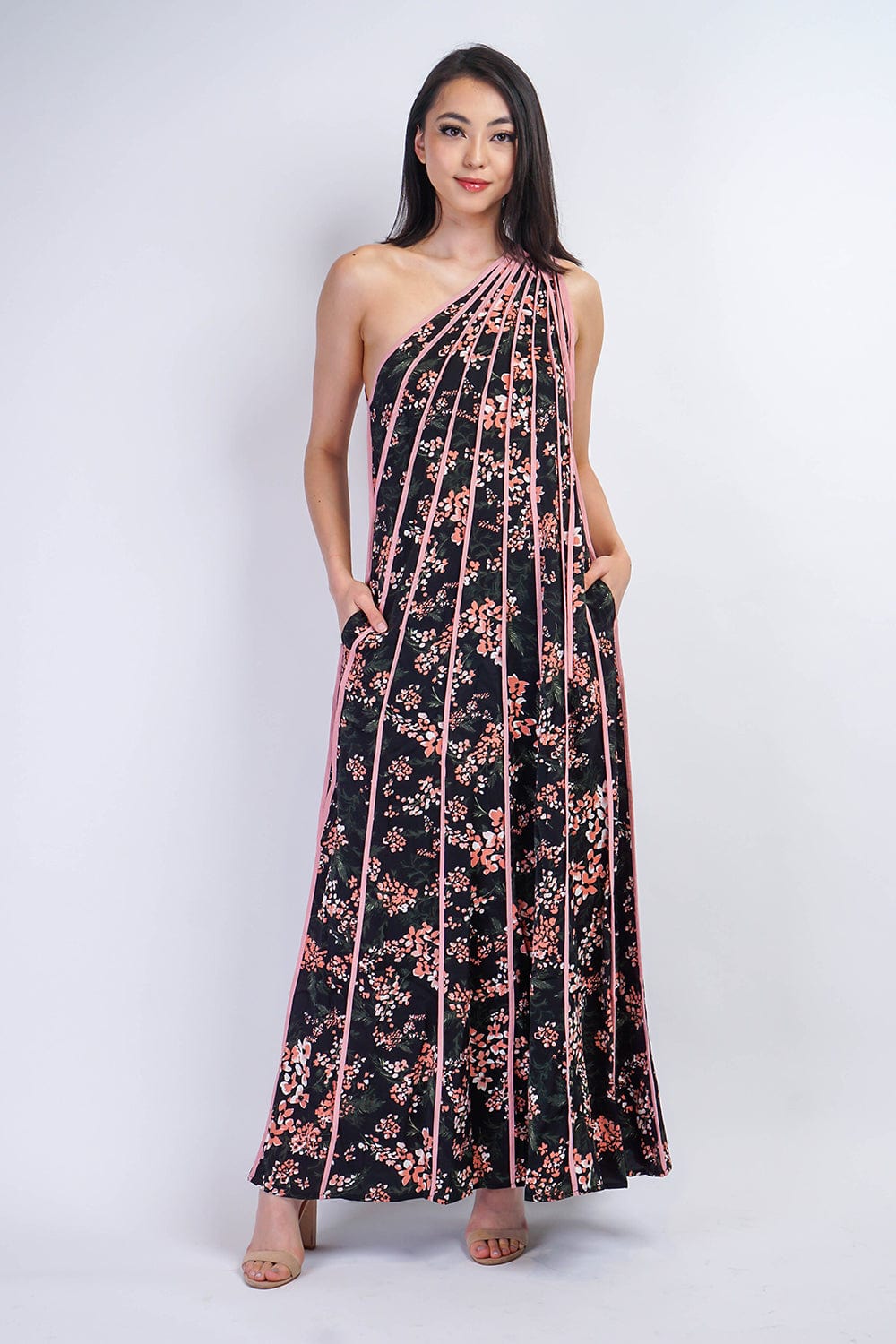 DRESSES Black Floral Blush Piping Maxi Dress - Chloe Dao
