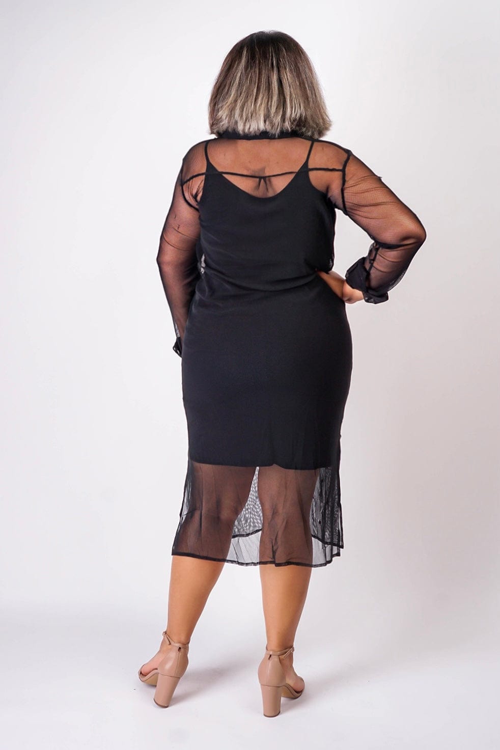 DCD DRESSES Black Mesh Beaded Front Shirt Dress