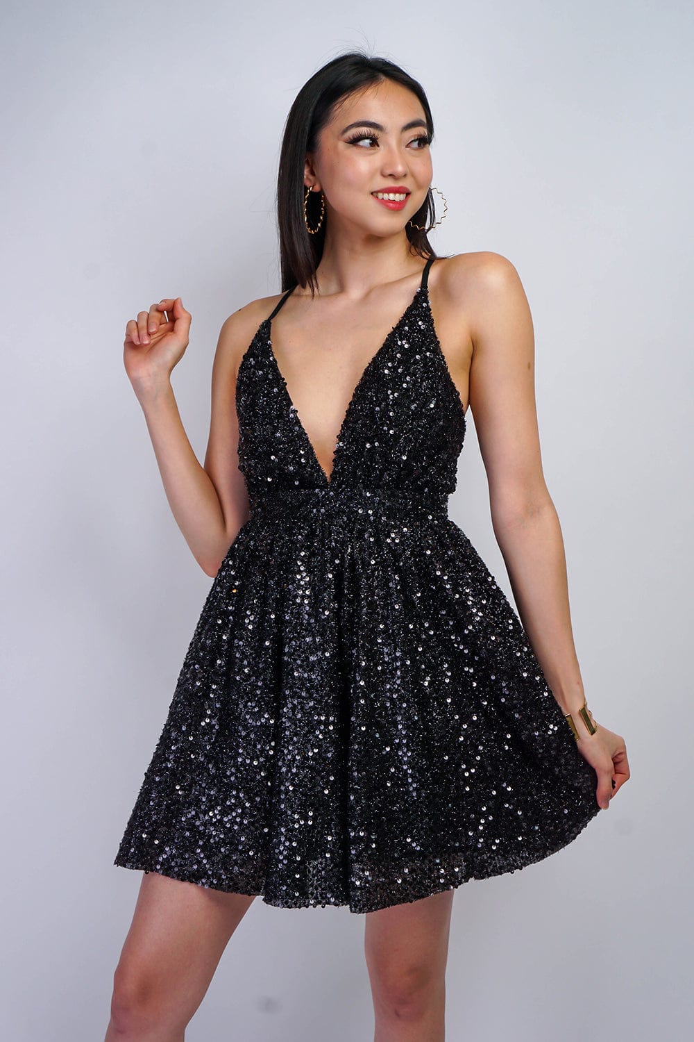 DCD DRESSES Black Multi Sequins Skater  Dress