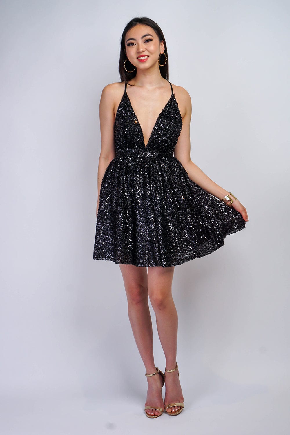 DCD DRESSES Black Multi Sequins Skater  Dress