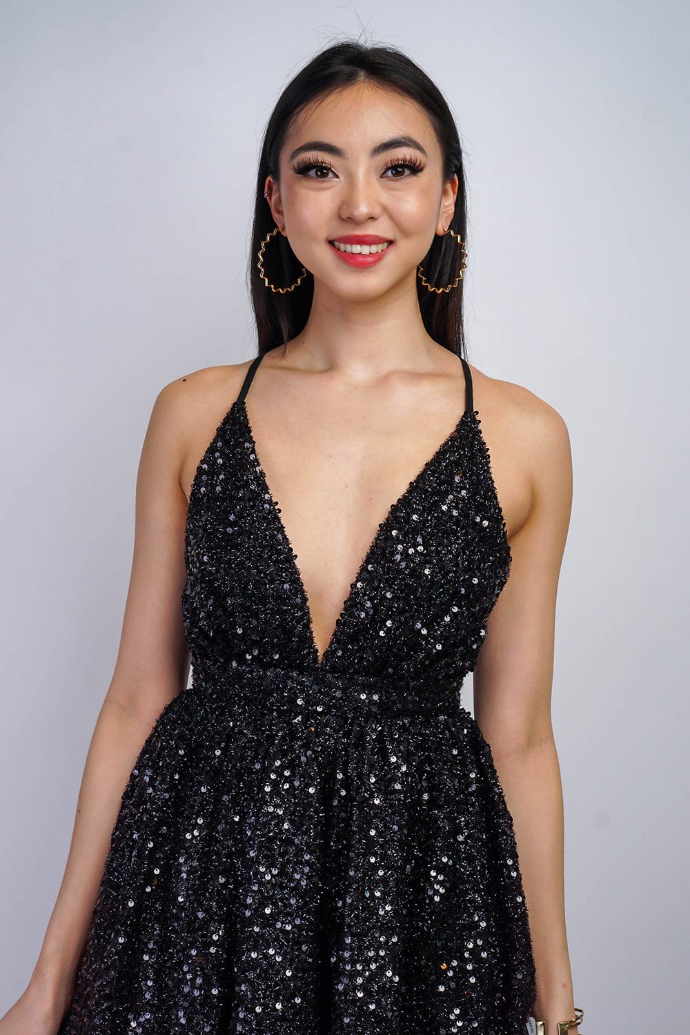 DCD DRESSES Black Multi Sequins Skater  Dress