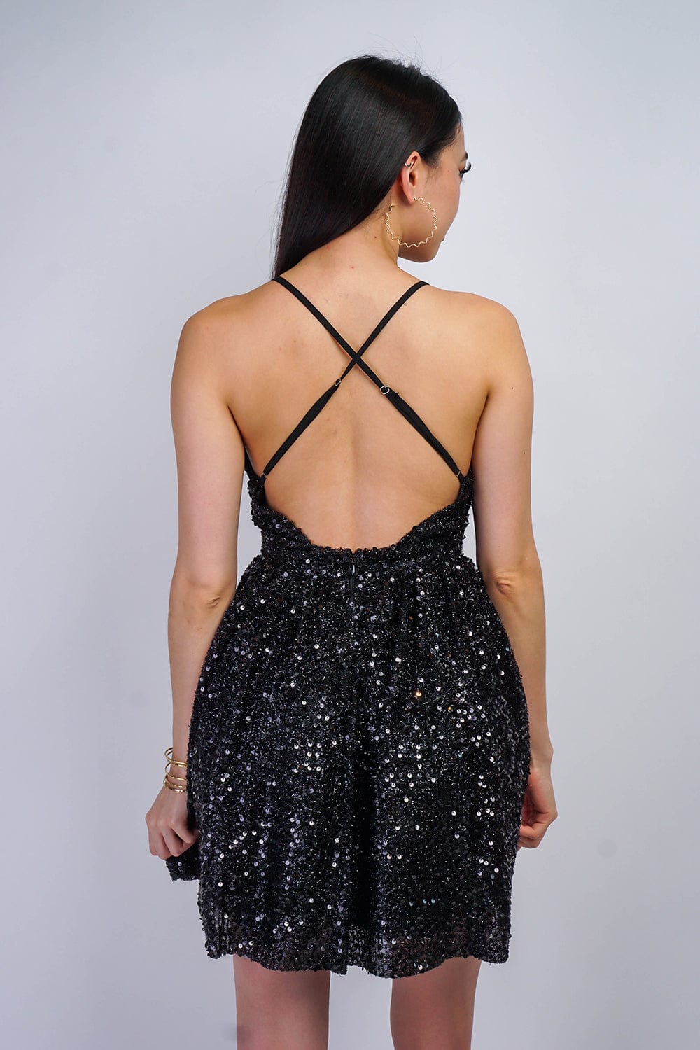 DCD DRESSES Black Multi Sequins Skater  Dress
