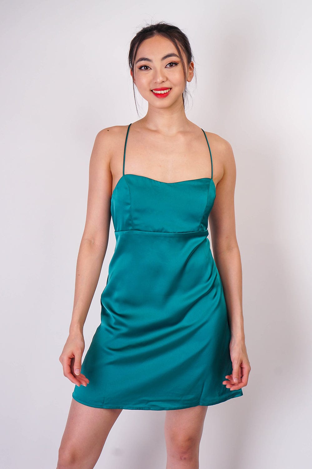 DCD DRESSES Emerald Satin Babydoll Bodice Mini Dress