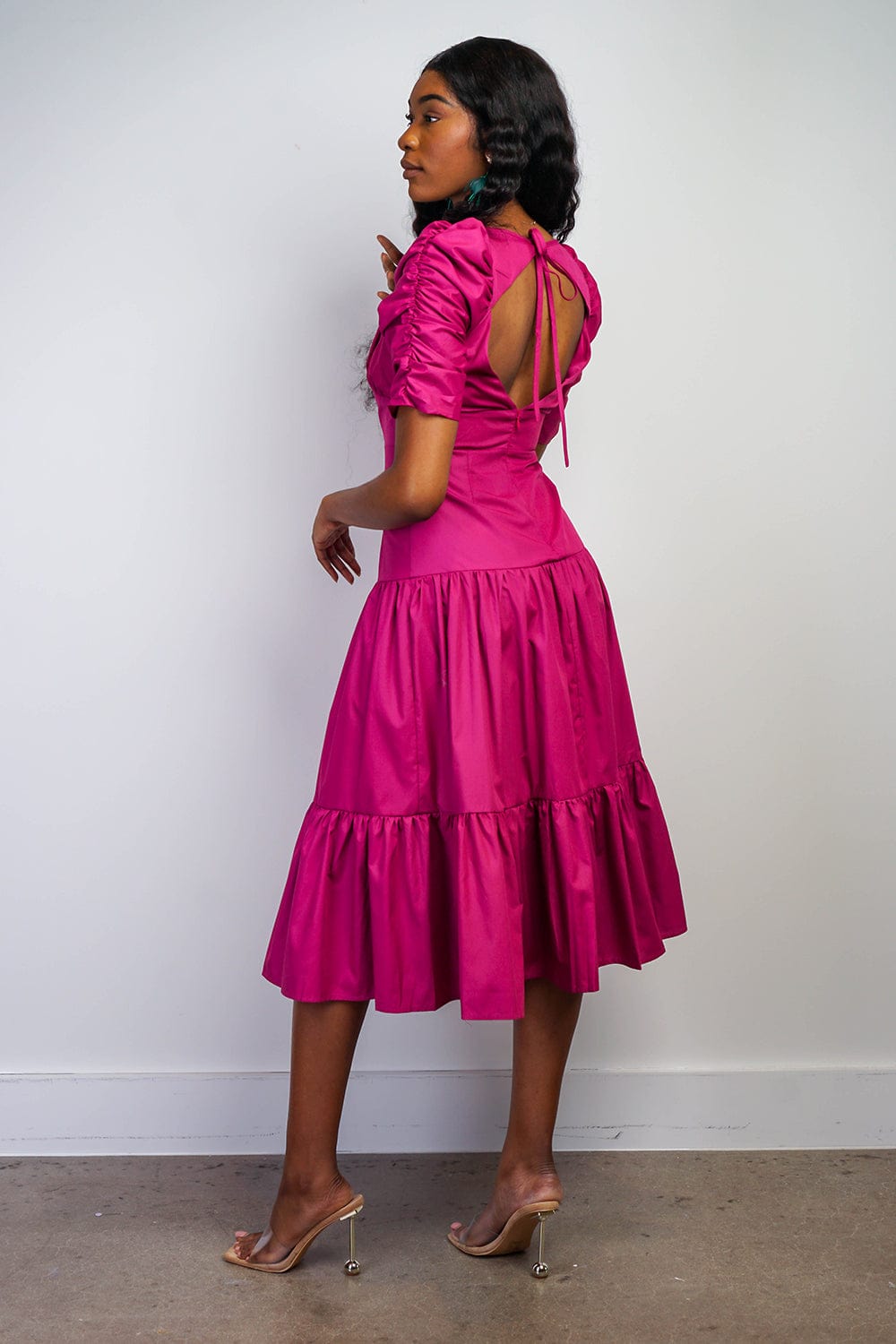 Dresses Magenta Midi Sleeve Sweetheart Midi Dress - Chloe Dao