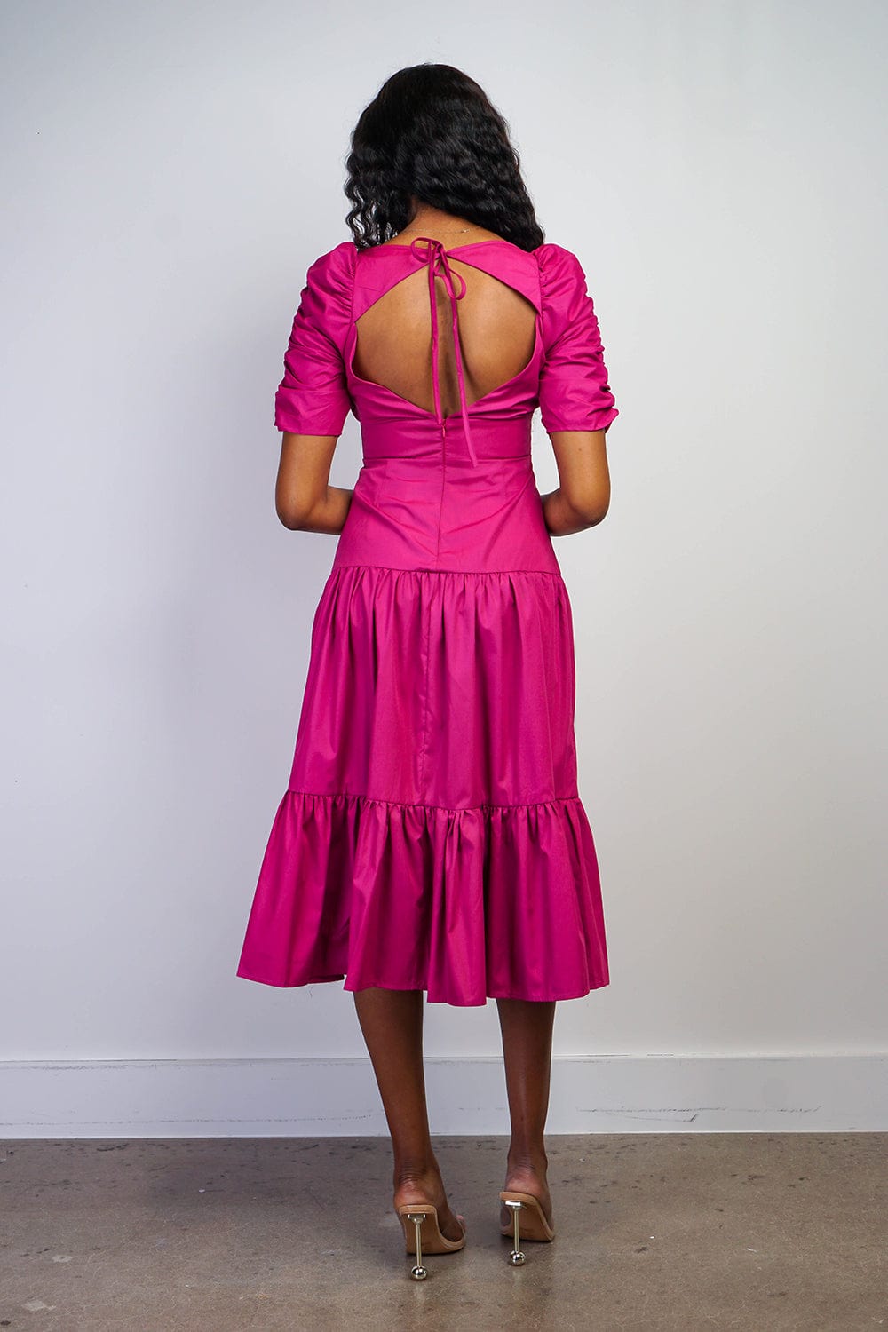 Dresses Magenta Midi Sleeve Sweetheart Midi Dress - Chloe Dao
