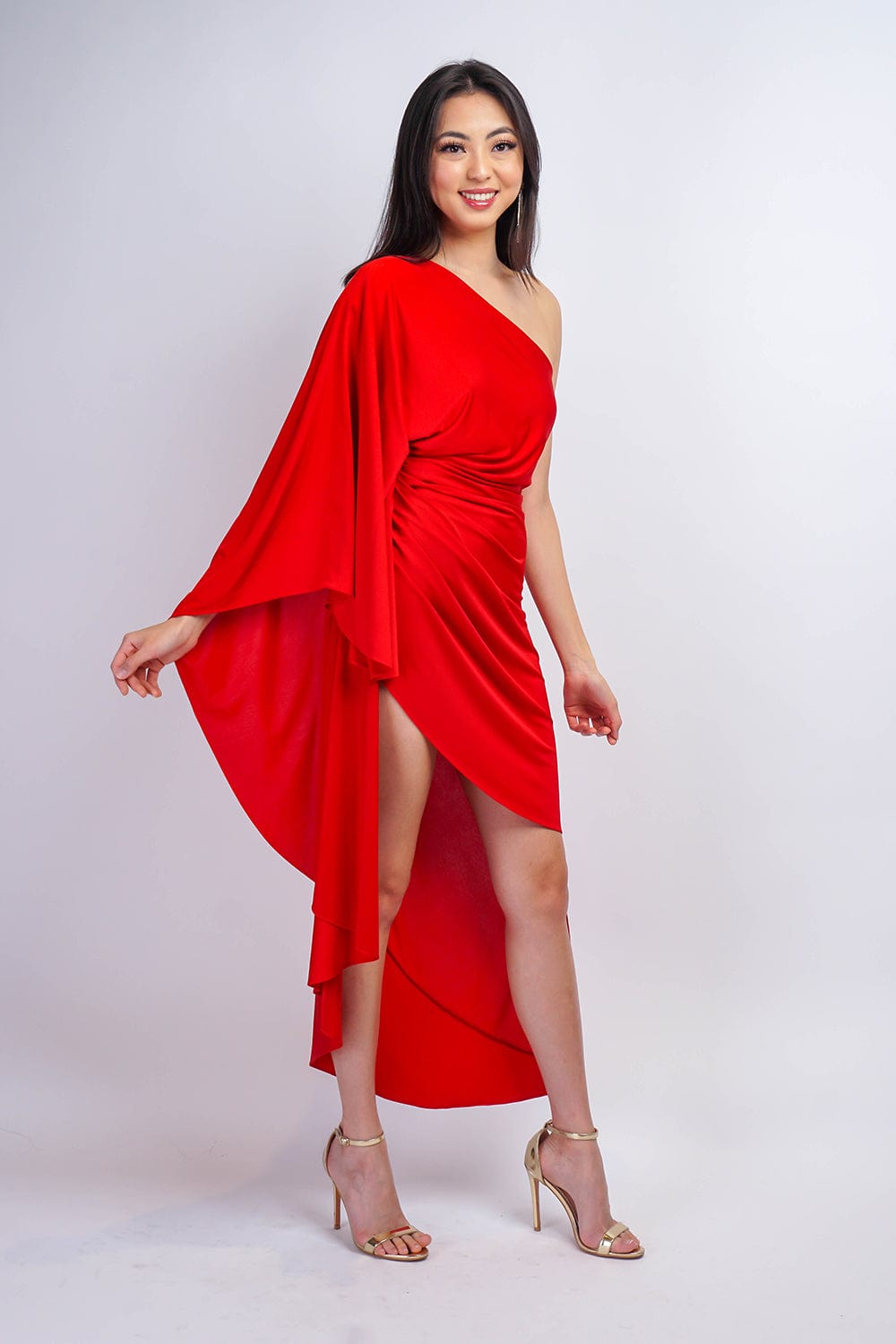 DRESSES Red One Shoulder Jersey Carolina Dress - Chloe Dao