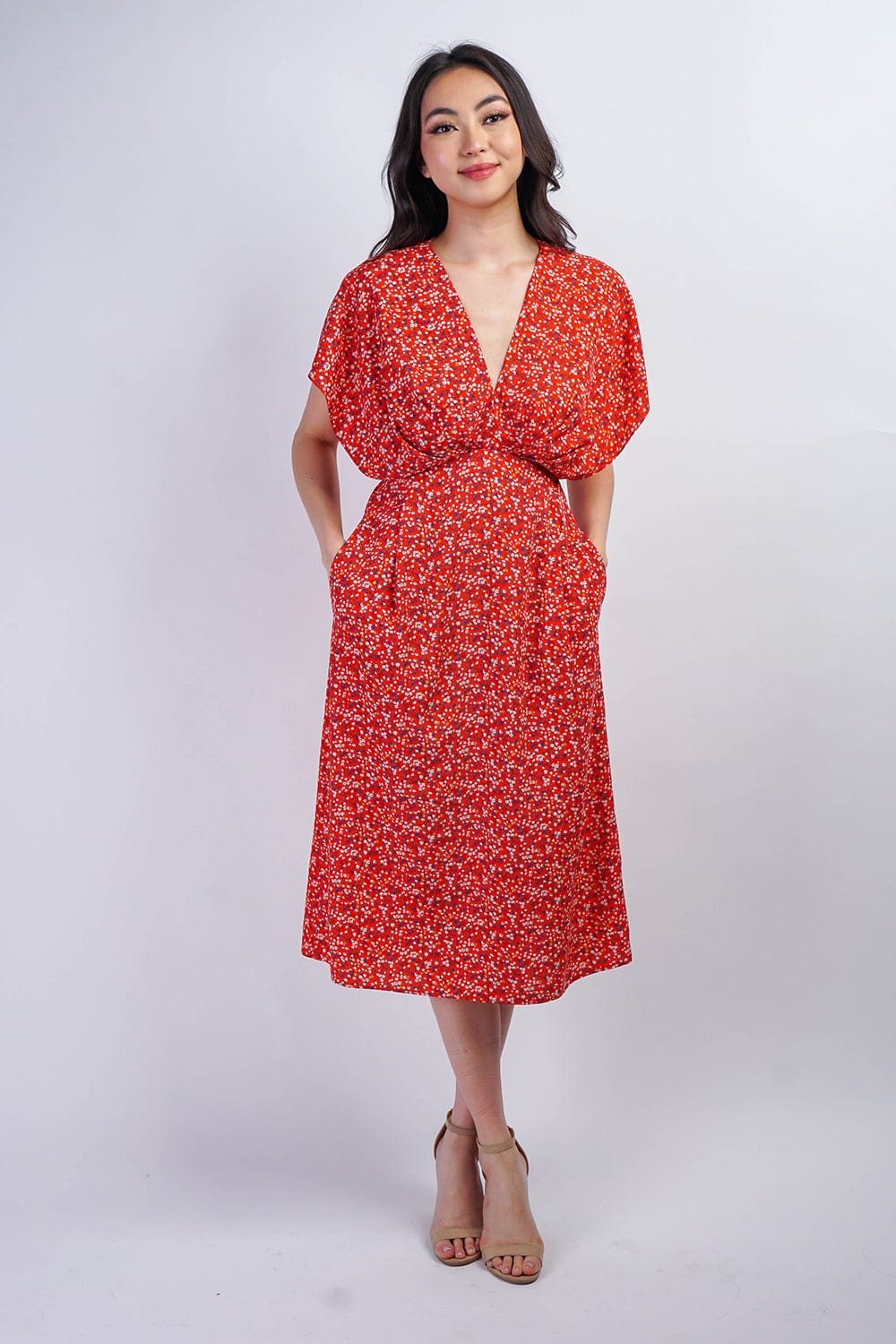 DCD DRESSES Red Pasley Floral Kasumi Midi Dress