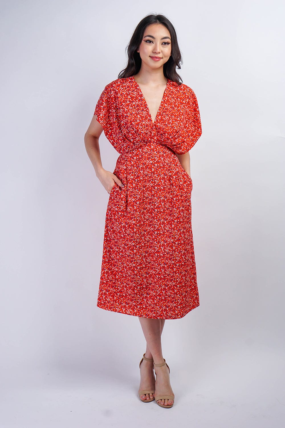 DCD DRESSES Red Pasley Floral Kasumi Midi Dress