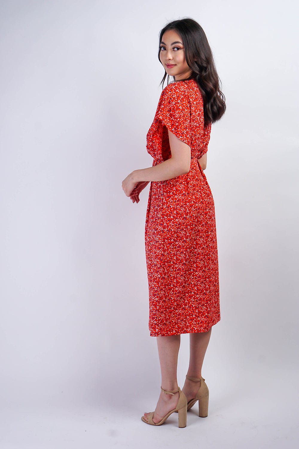 DCD DRESSES Red Pasley Floral Kasumi Midi Dress