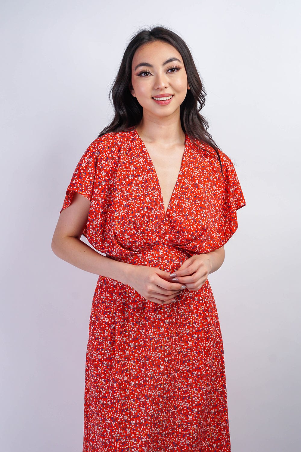 DCD DRESSES Red Pasley Floral Kasumi Midi Dress
