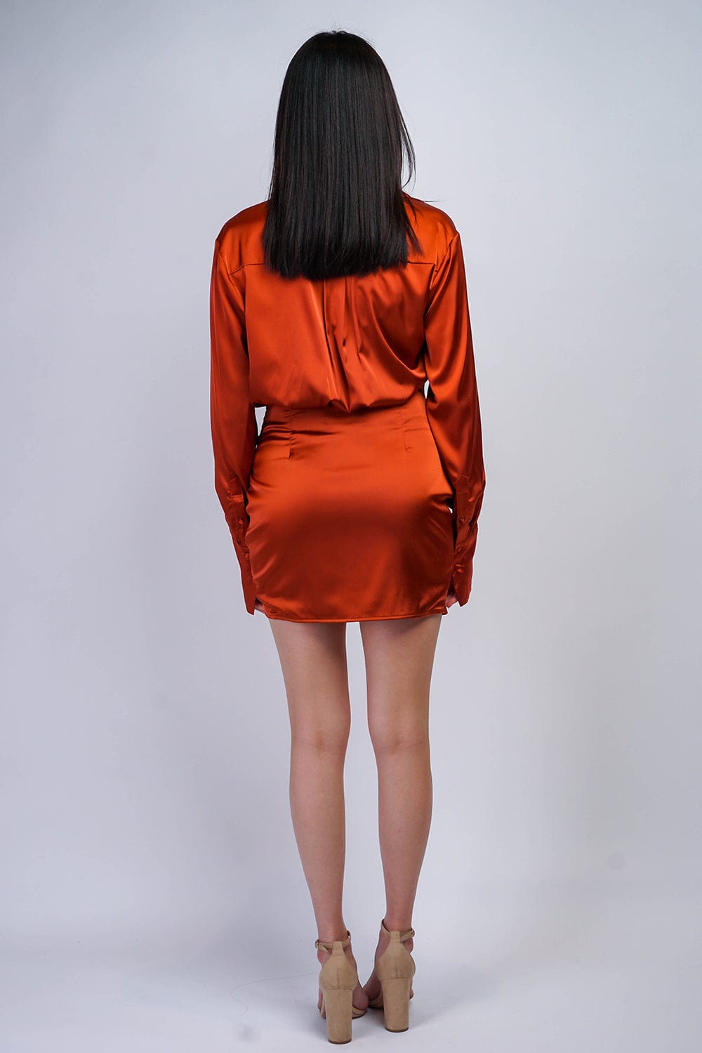 DCD Dresses Rust Satin Wrap Shirt Dress