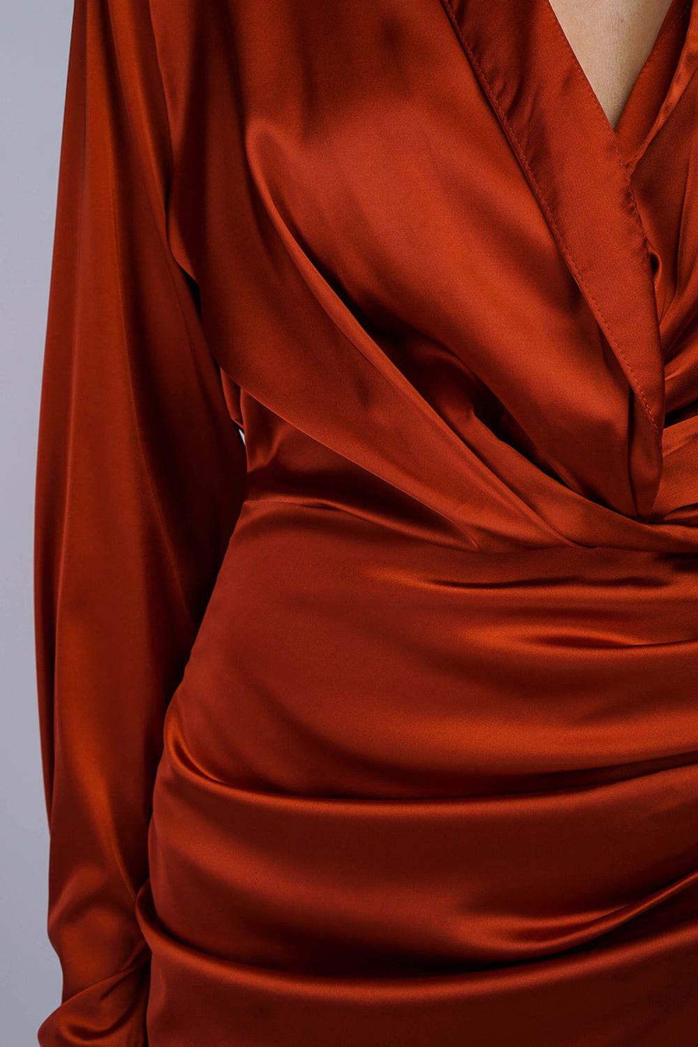 DCD Dresses Rust Satin Wrap Shirt Dress