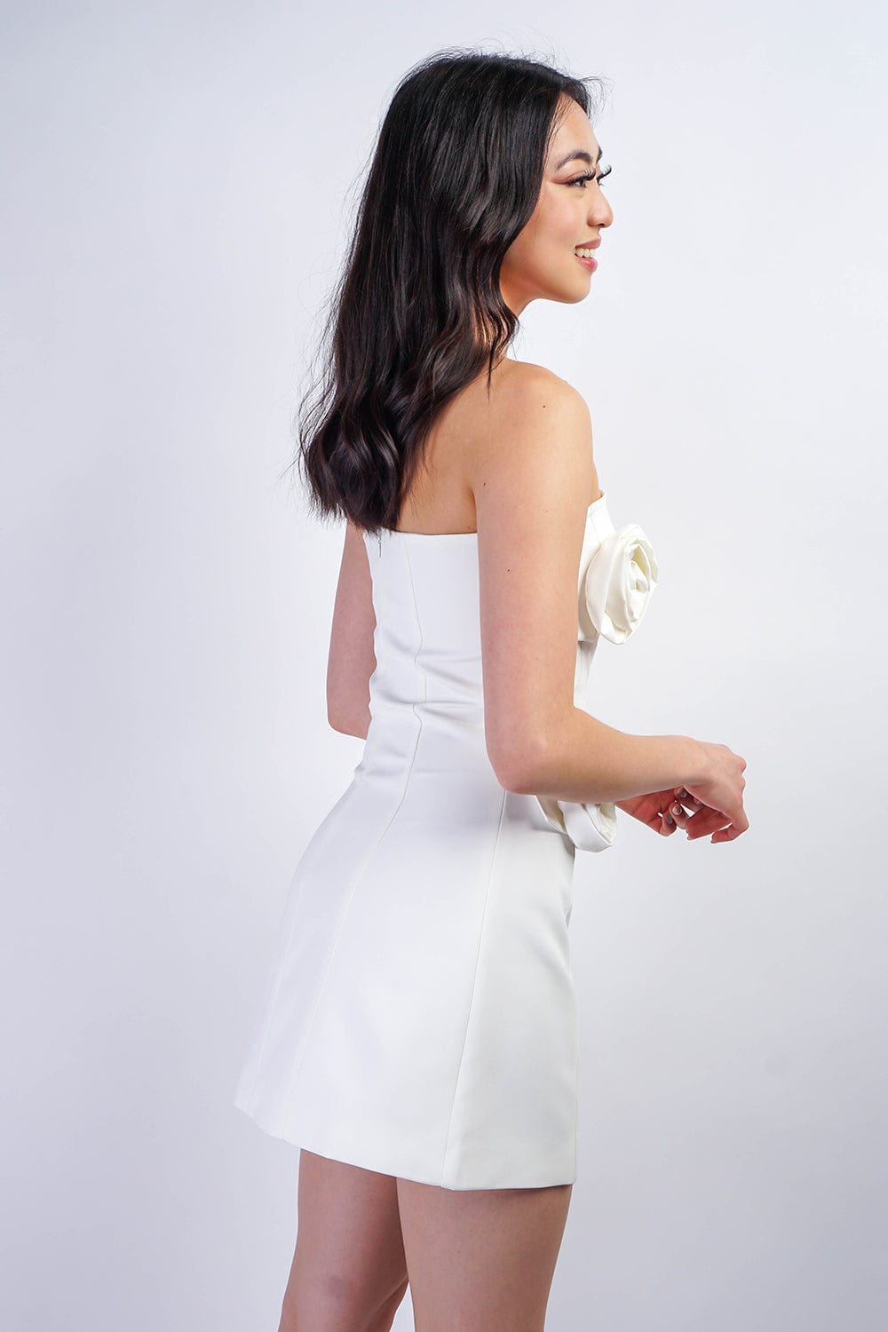 DCD Dresses White Rose Strapless Button Front Dress