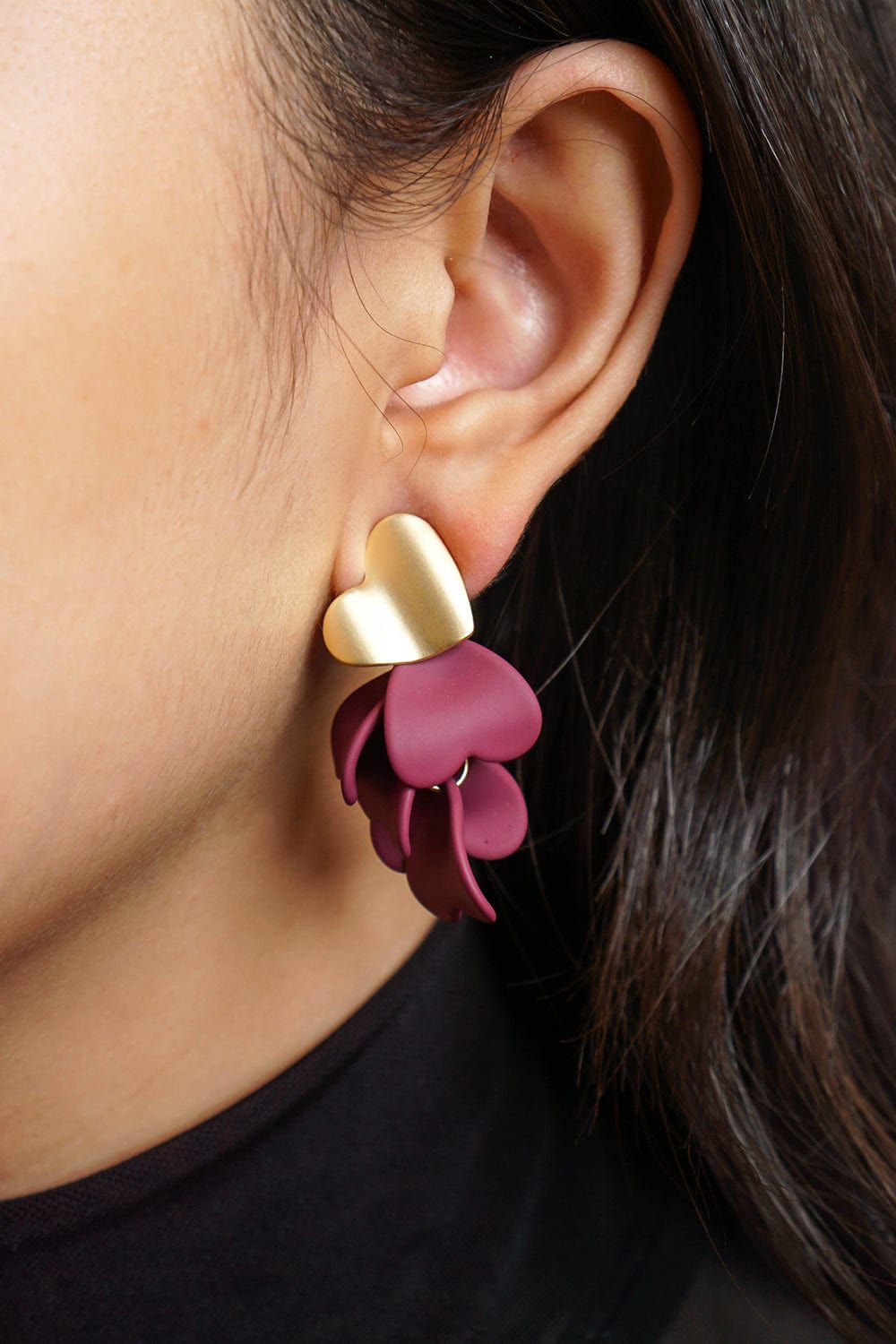EARRINGS Burgundy Hearts Earrings - Chloe Dao