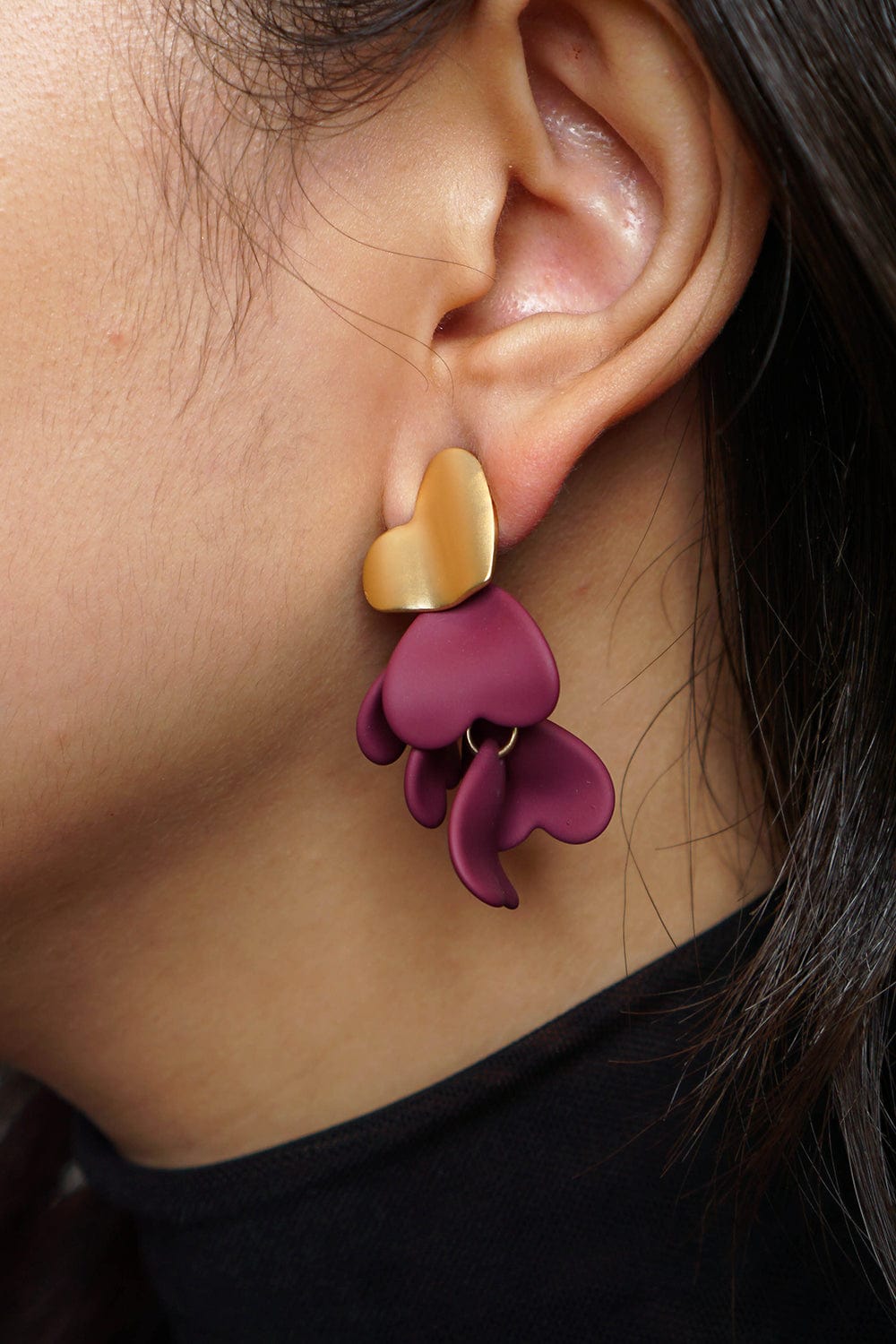 EARRINGS Burgundy Hearts Earrings - Chloe Dao