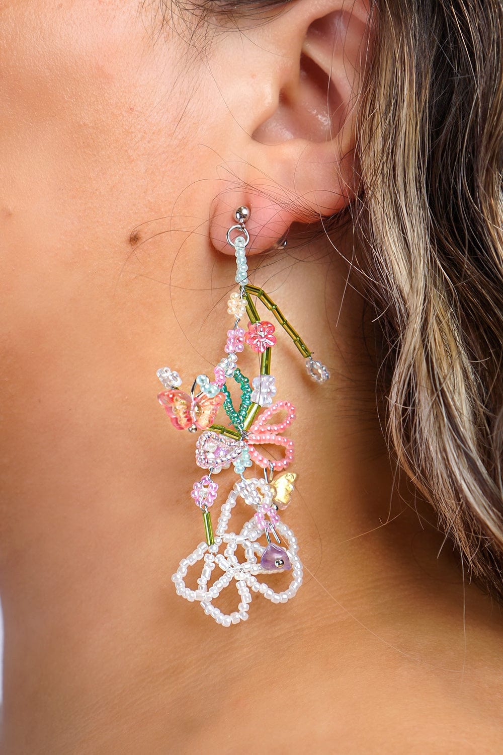EARRINGS Color Rice Beaded Braided Butterfly Tassel Earrings - Chloe Dao