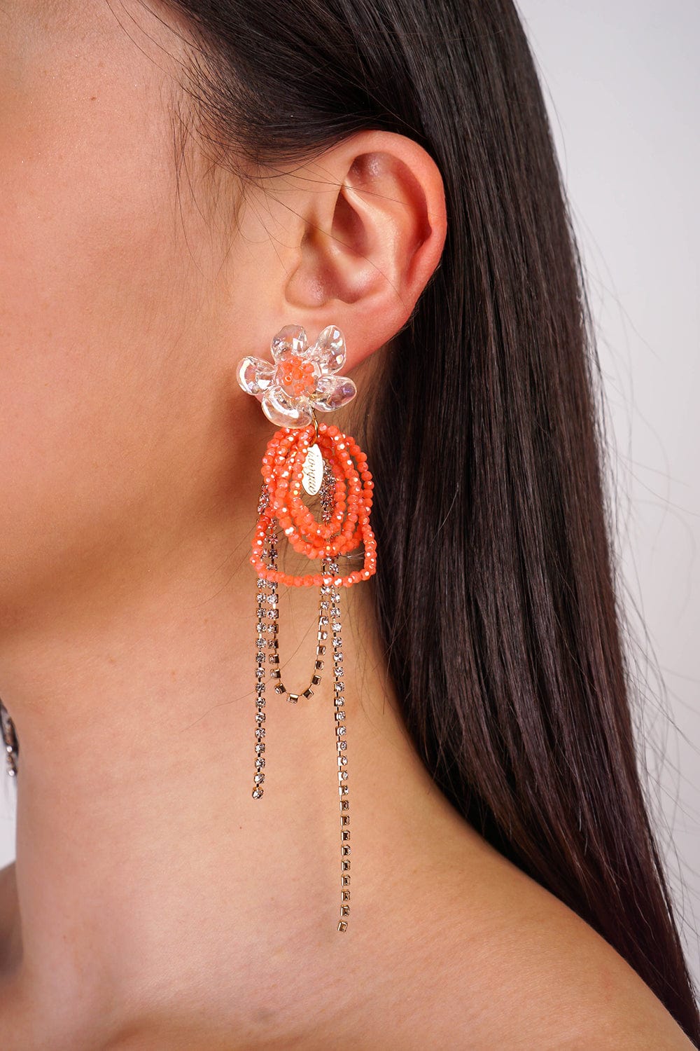 DCD EARRINGS Coral Alloy Diamond Claw Chain Geometric Beaded Tassel Flower Drop Earrings