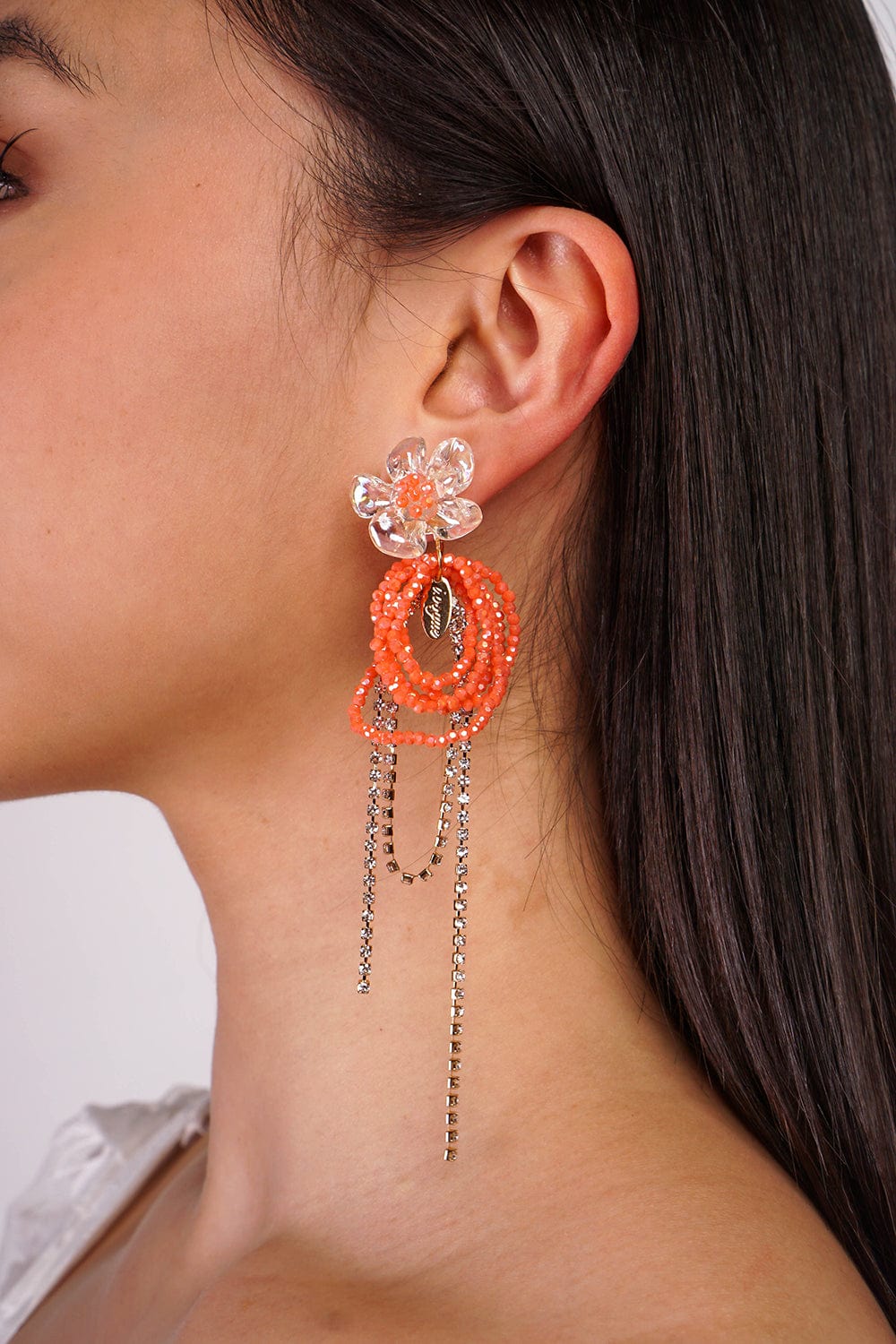 DCD EARRINGS Coral Alloy Diamond Claw Chain Geometric Beaded Tassel Flower Drop Earrings