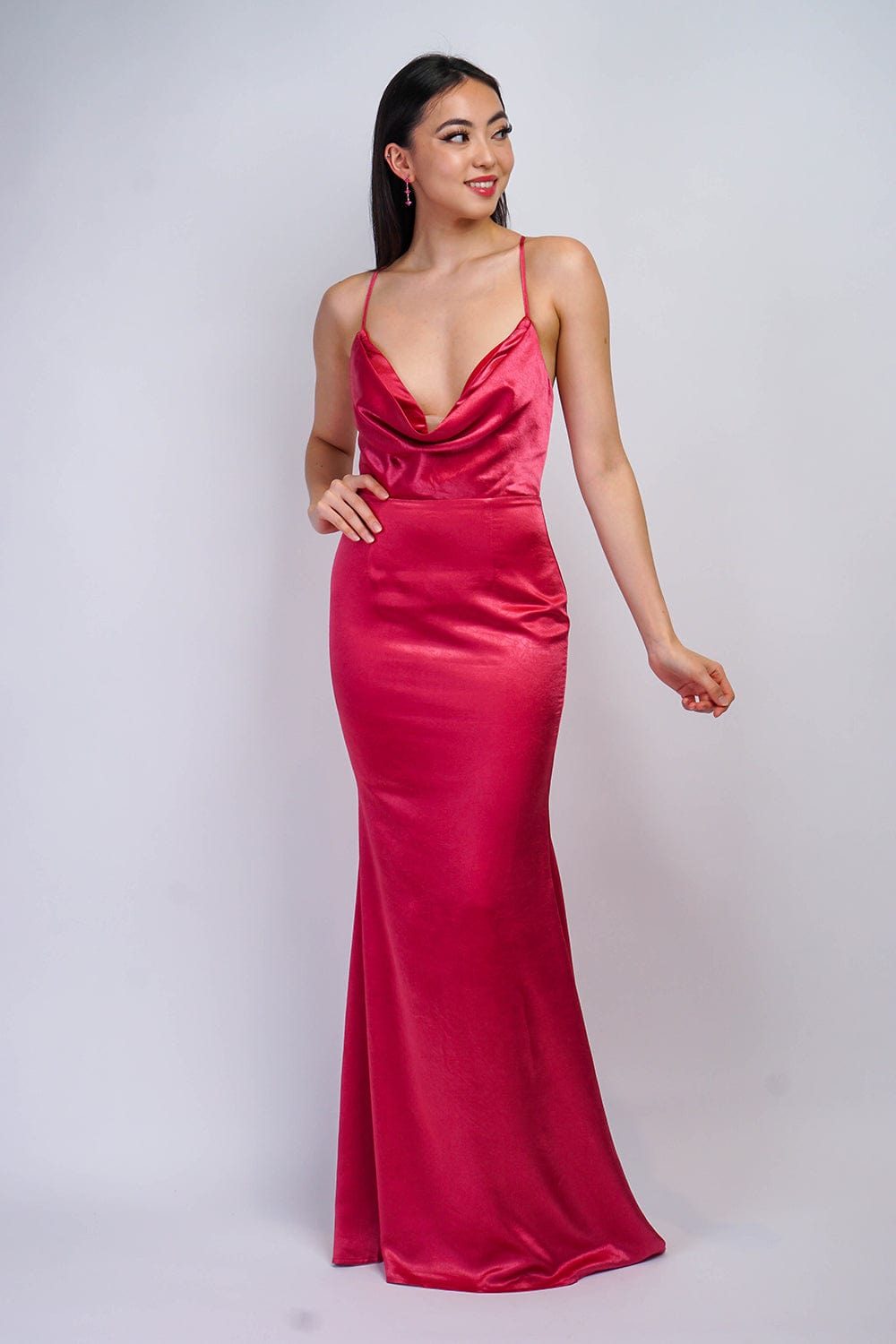 Berry Cowl Satin Gown