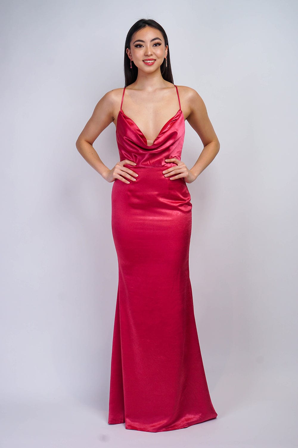 DCD GOWNS Berry Cowl Satin Gown