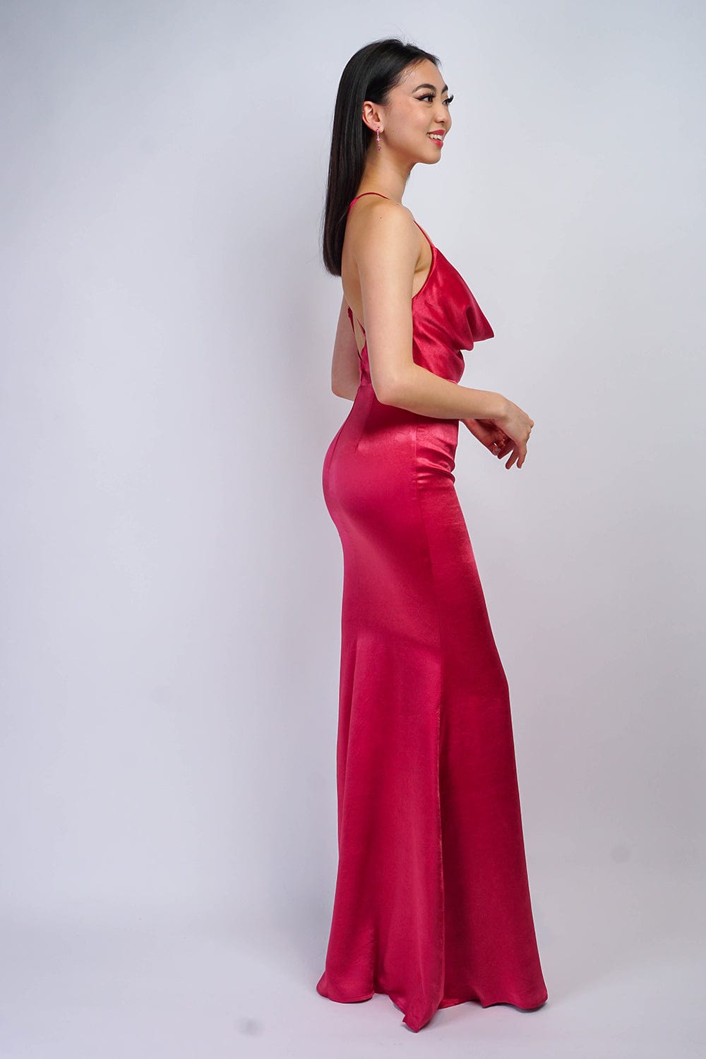 Berry Cowl Satin Gown