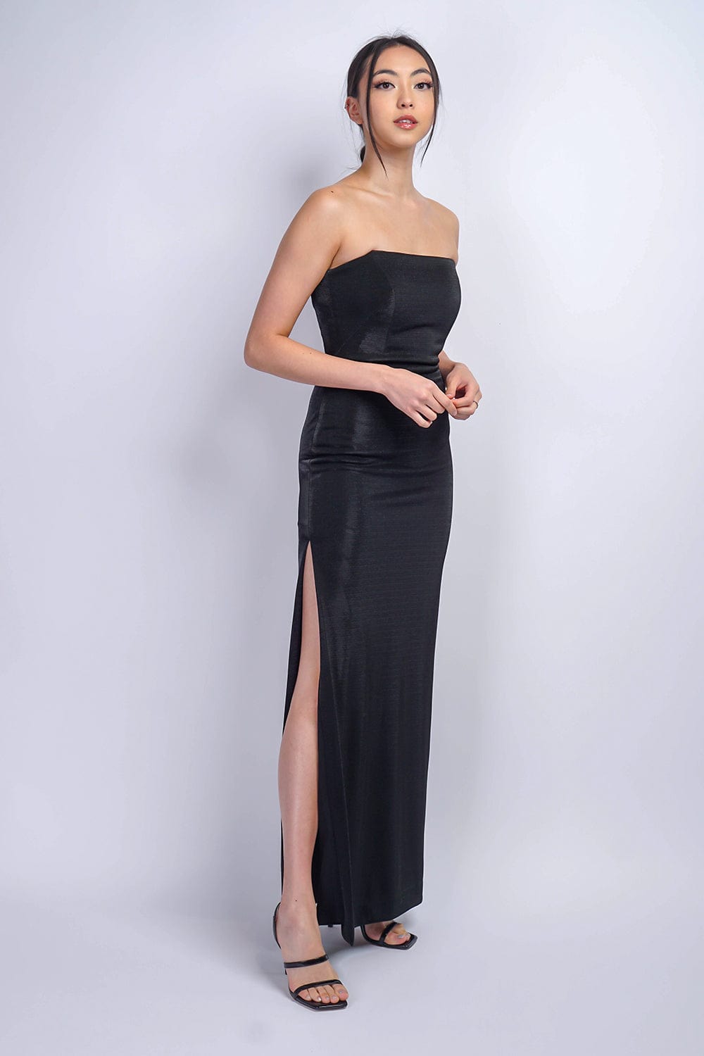 GOWNS Black Luxe Sheen Strapless Gown - Chloe Dao