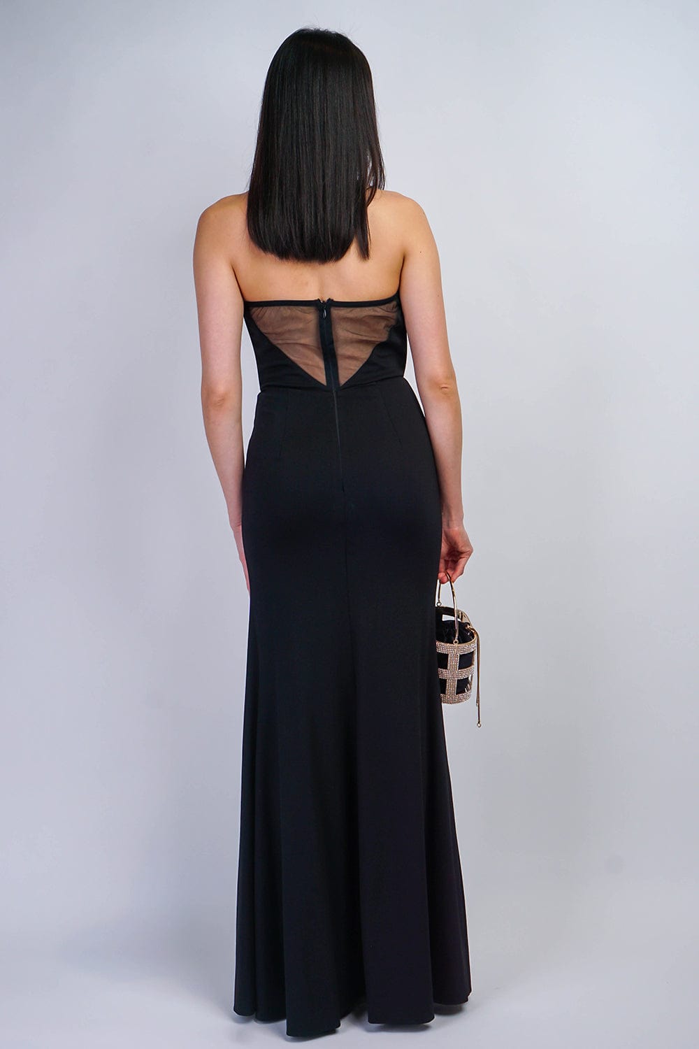 DCD GOWNS Black Strapless Bejewel Necklace Gown