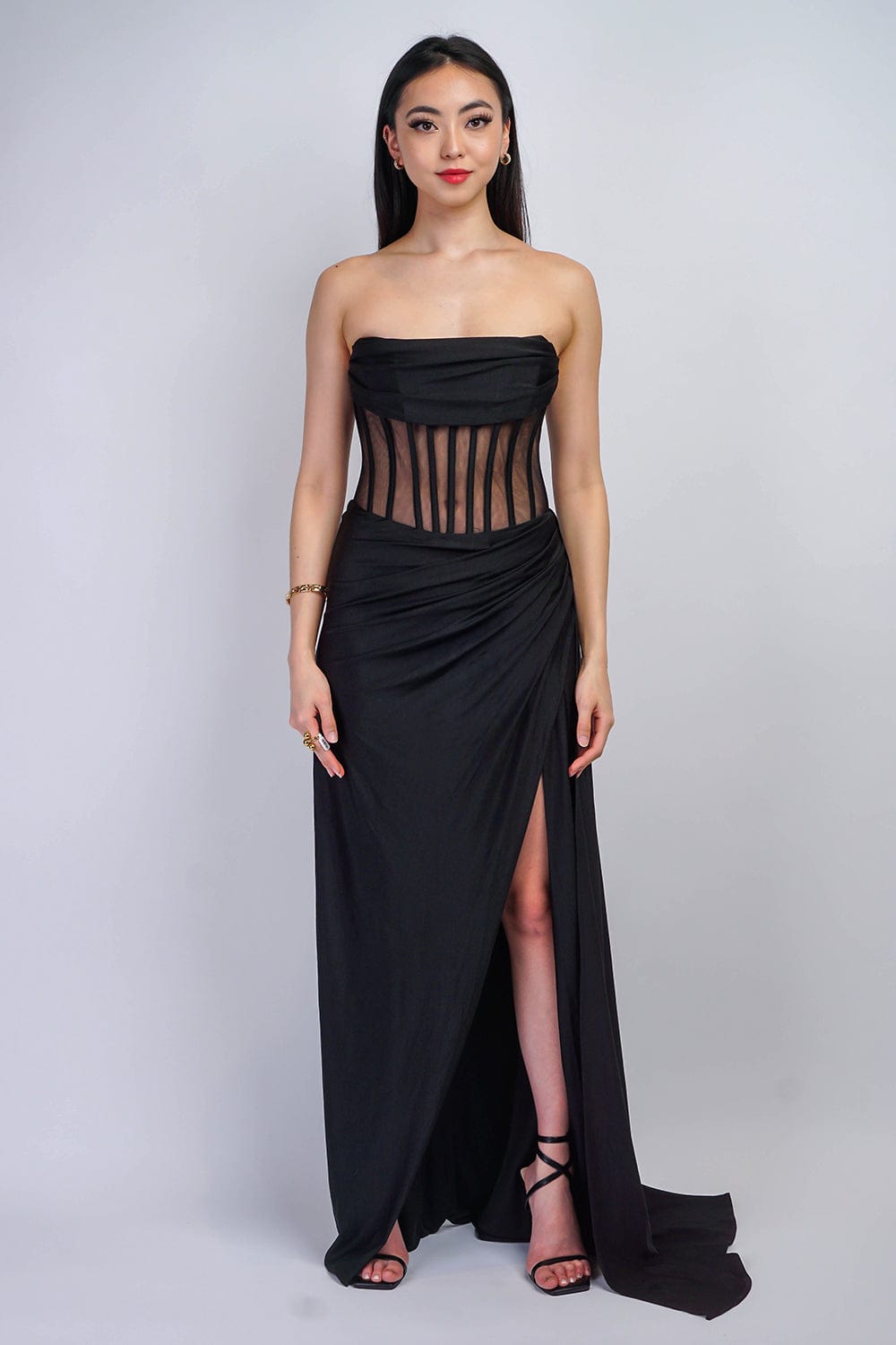 DCD GOWNS Black Strapless Corset Gown