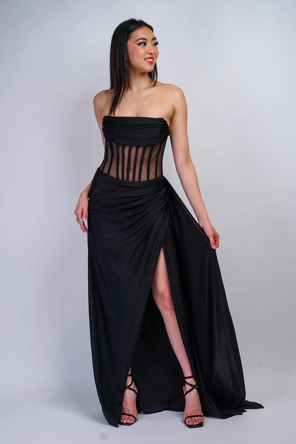 DCD GOWNS Black Strapless Corset Gown