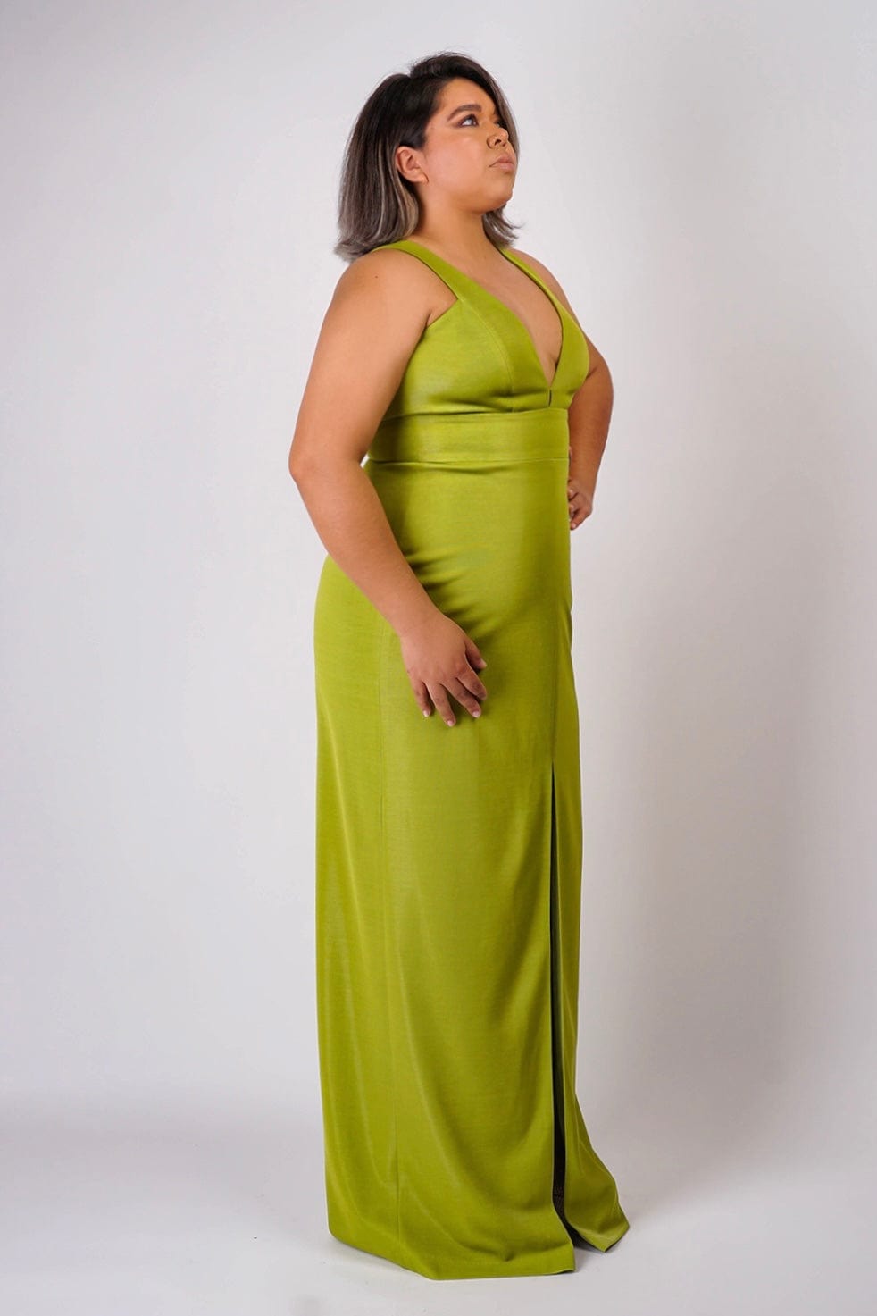 DCD GOWNS Chartreuse Luxe Slim V Neck Sonaya Gown