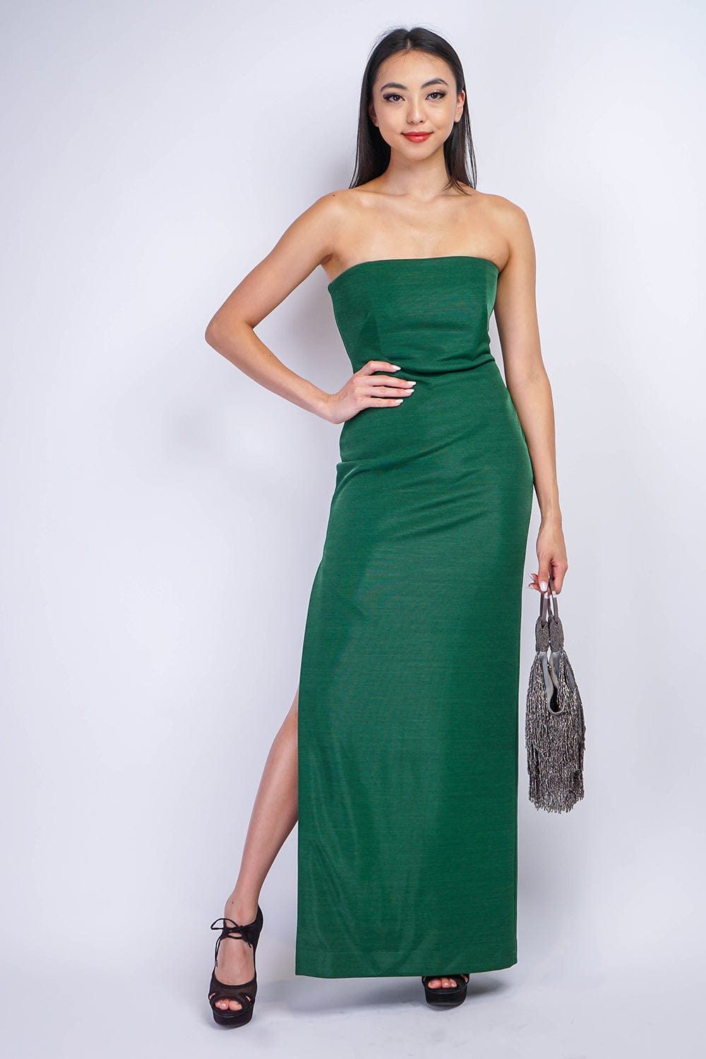 GOWNS Emerald Green Luxe Sheen Strapless Gown - Chloe Dao