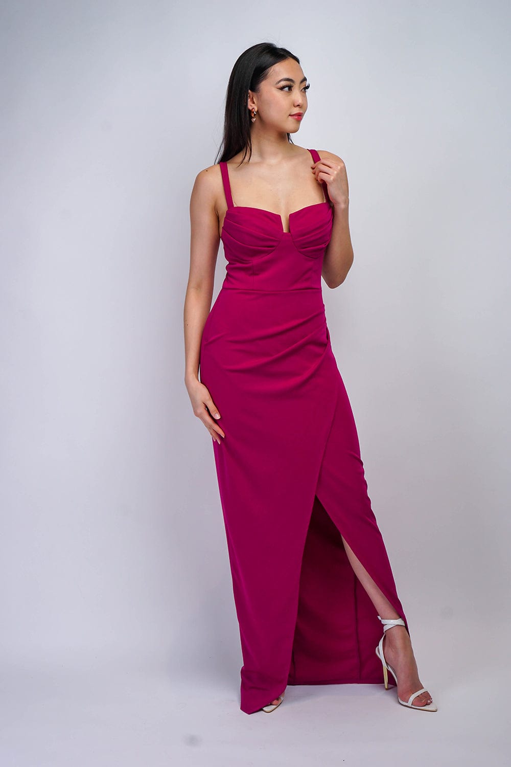 DCD GOWNS Magenta Bustier Side Drape Gown