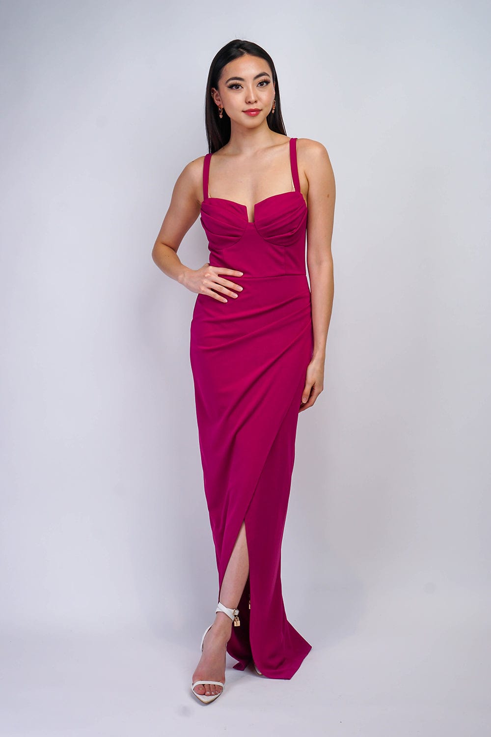 DCD GOWNS Magenta Bustier Side Drape Gown