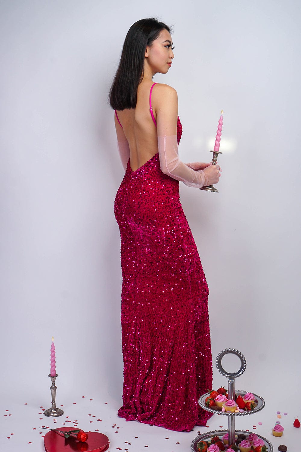 GOWNS Magenta Sequin Velvet Gown - Chloe Dao