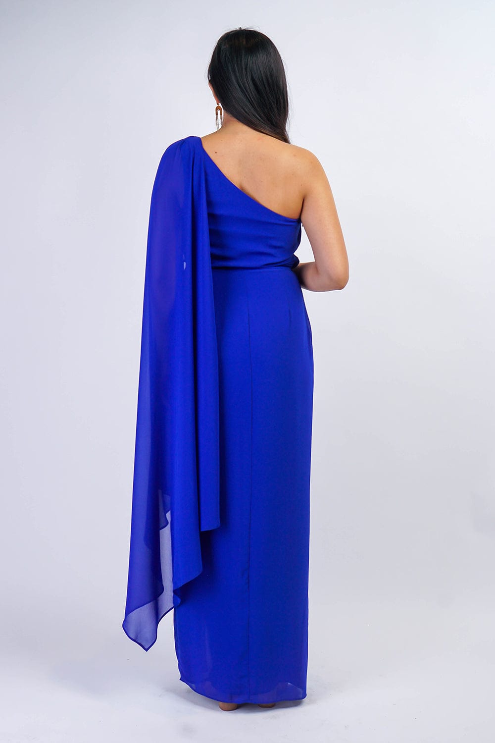 GOWNS Royal Blue One Shoulder Ring Chiffon Gown - Chloe Dao