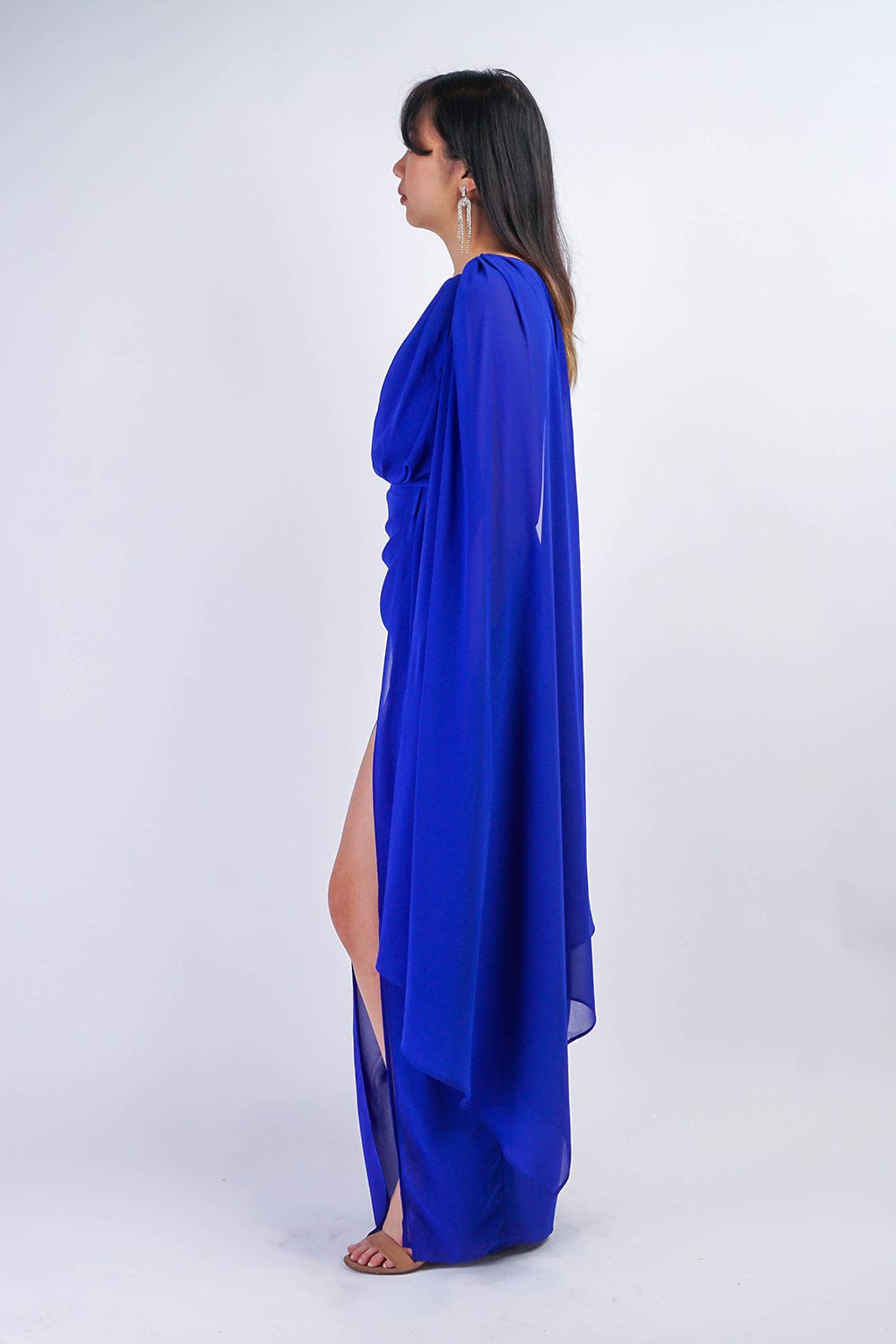 GOWNS Royal Blue One Shoulder Ring Chiffon Gown - Chloe Dao