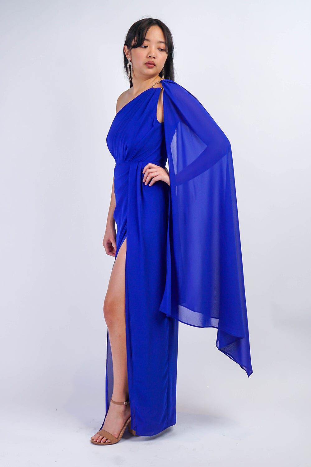 GOWNS Royal Blue One Shoulder Ring Chiffon Gown - Chloe Dao