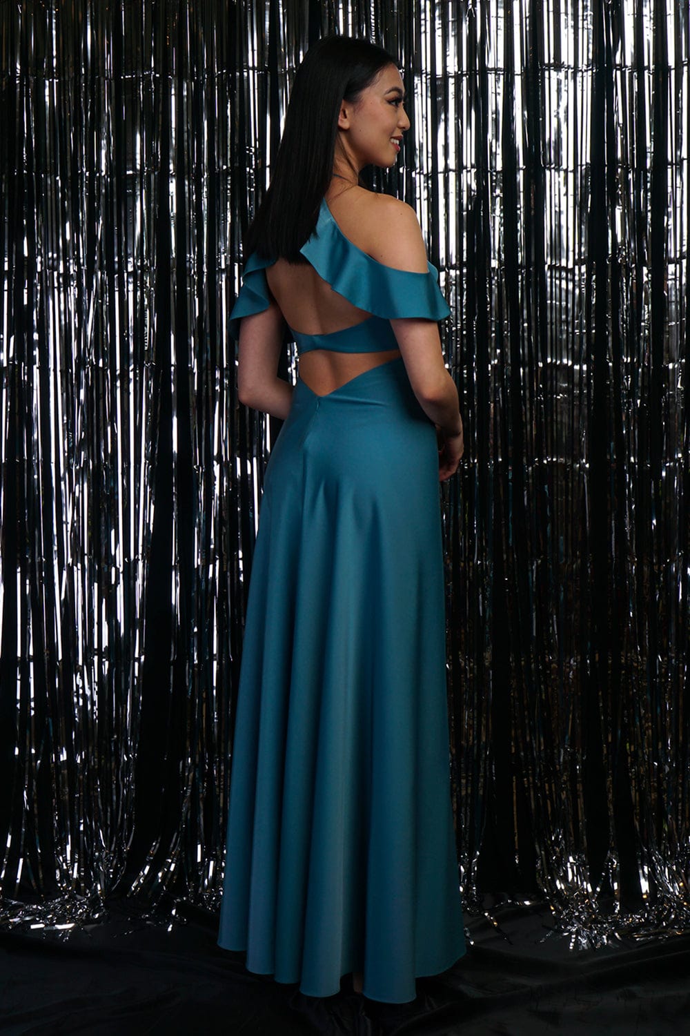 GOWNS Turquoise Off Shoulder Ruffle Kai Gown - Chloe Dao