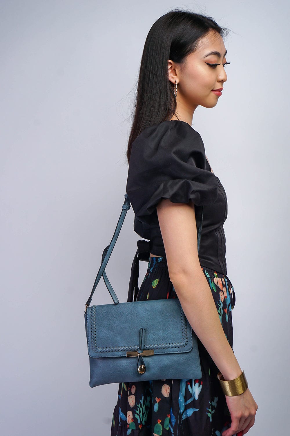 HANDBAGS Blue Braided Trim Cross Bag - Chloe Dao