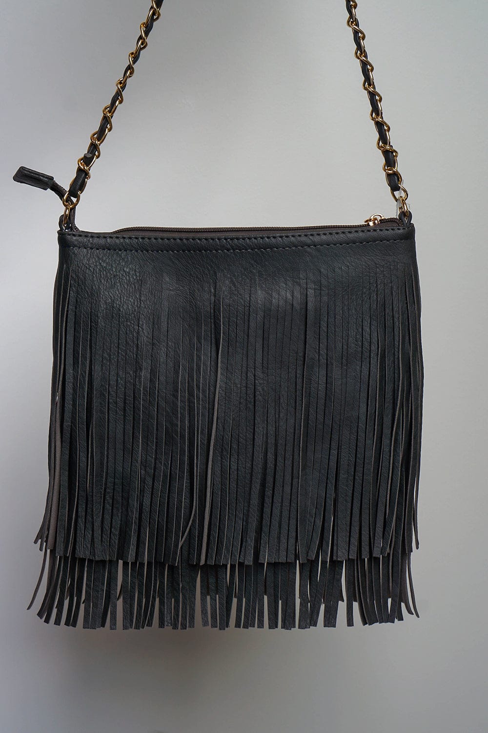 HANDBAGS Charcoal Pleather Fringe Bag - Chloe Dao