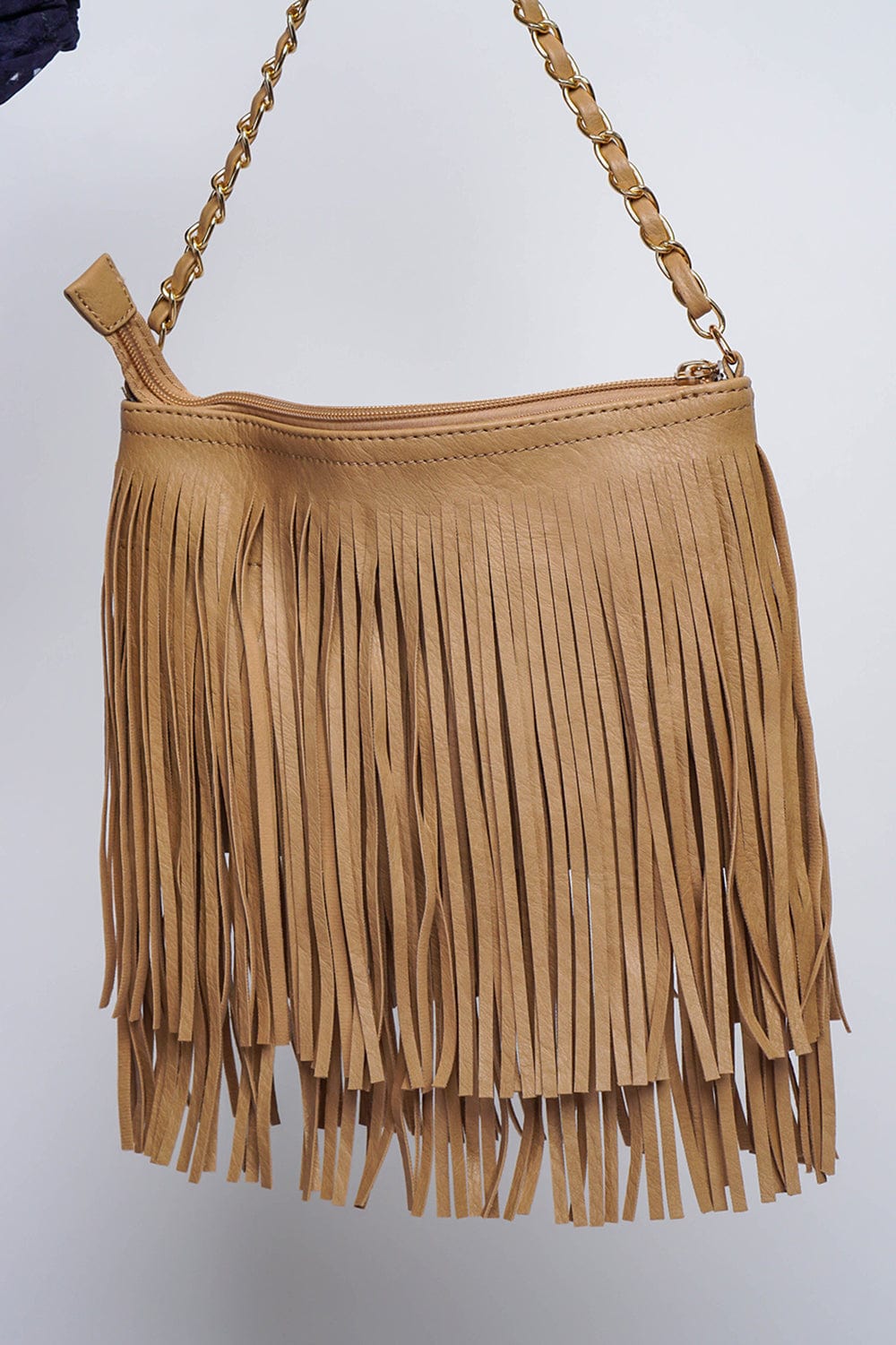 HANDBAGS Sand Pleather Fringe Bag - Chloe Dao