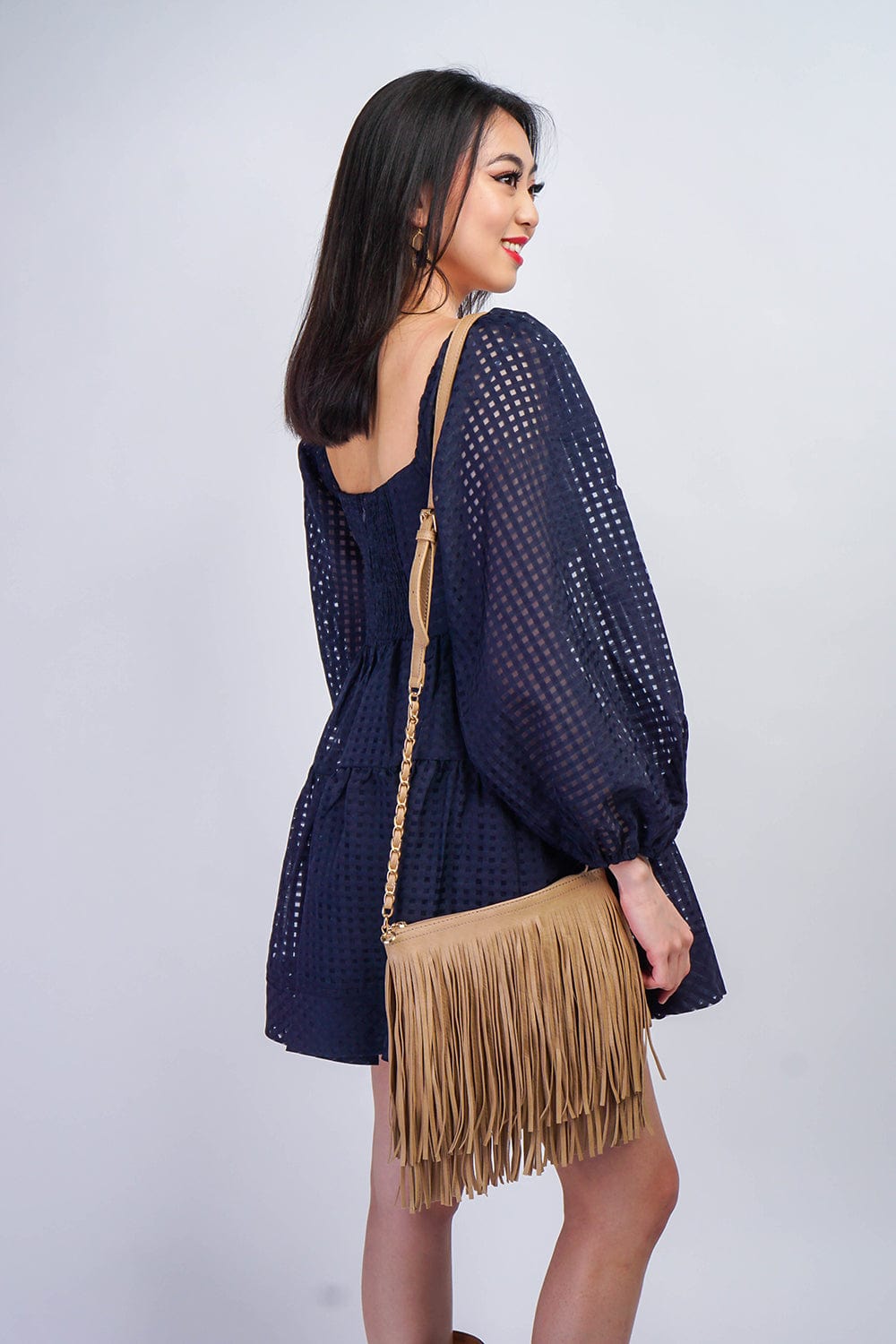 HANDBAGS Sand Pleather Fringe Bag - Chloe Dao