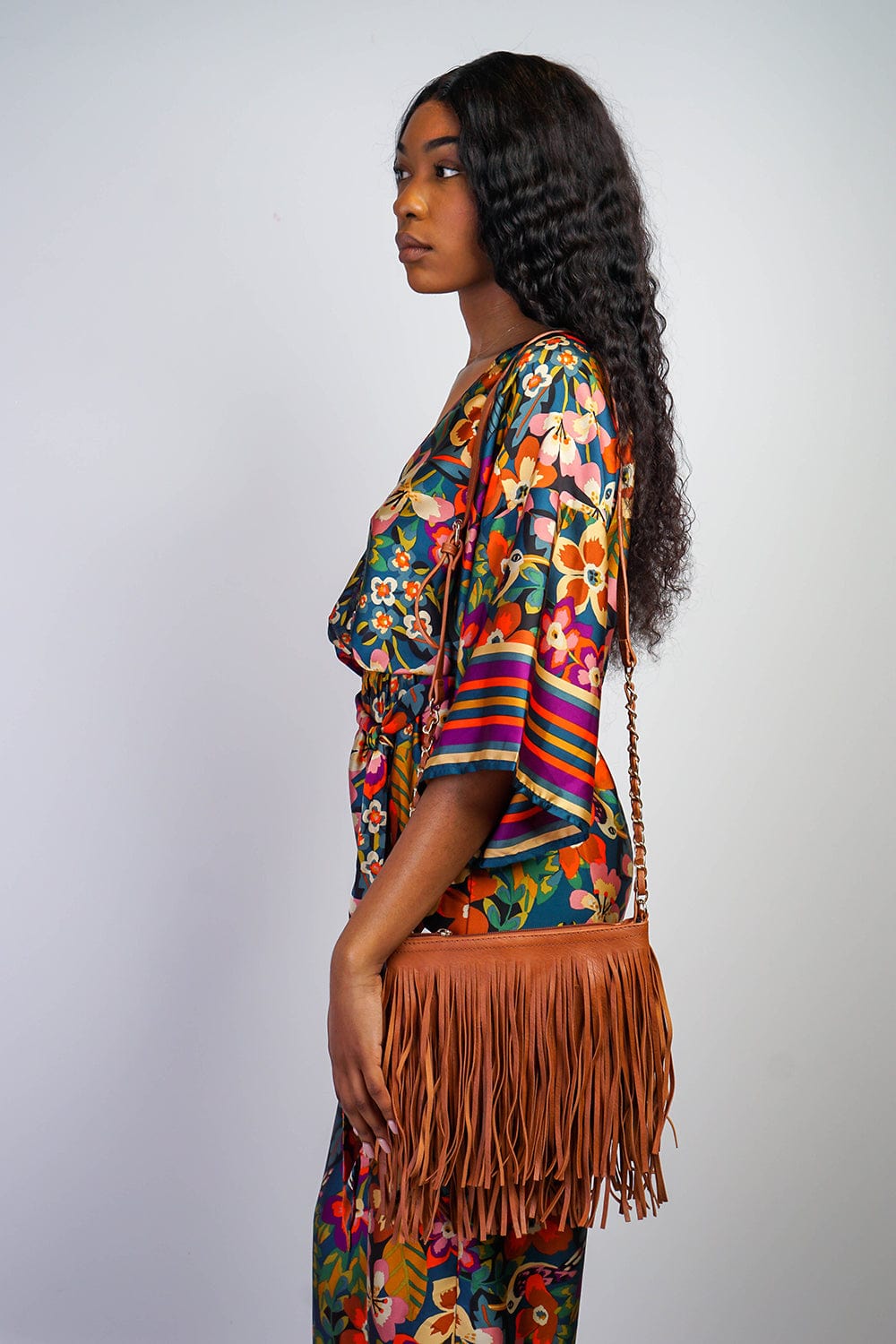 DCD HANDBAGS Tan Pleather Fringe Bag