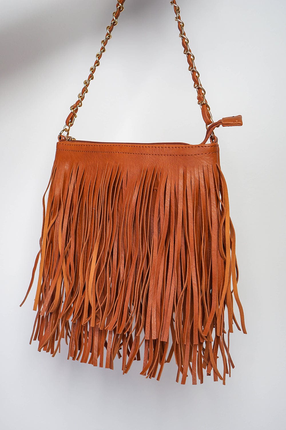 DCD HANDBAGS Tan Pleather Fringe Bag