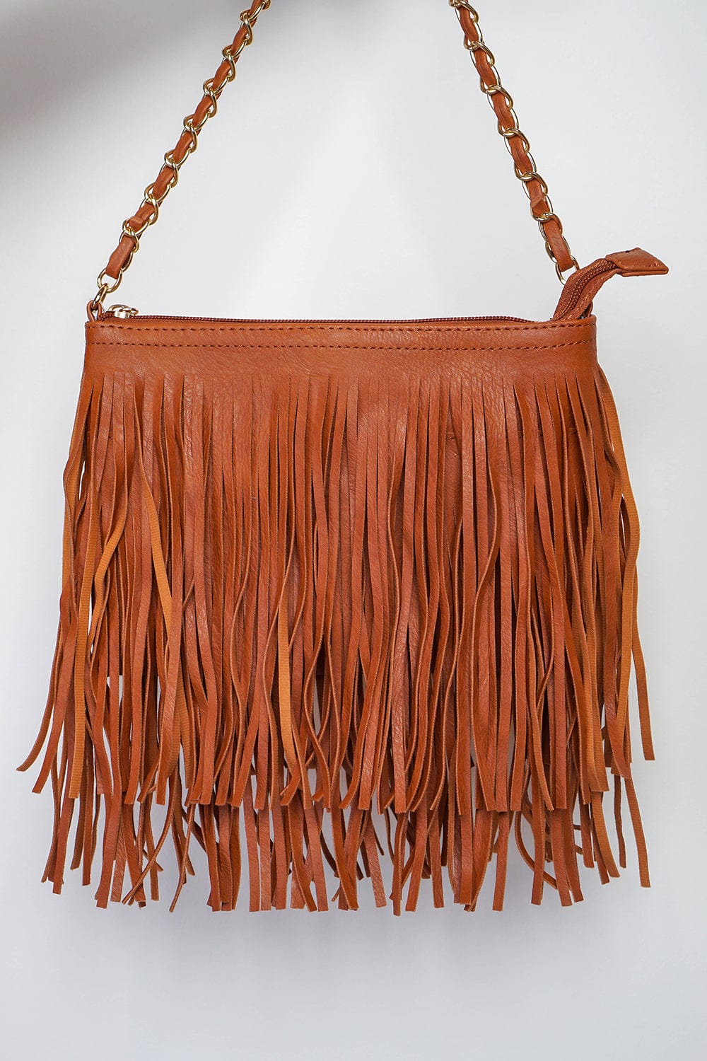 DCD HANDBAGS Tan Pleather Fringe Bag